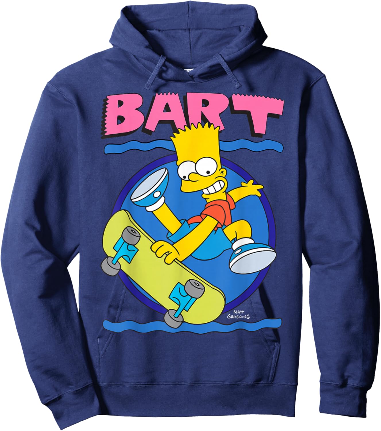 The Simpsons 90's Art Style Bart Ridding Skateboard Hoodie - Hoodie | Navy