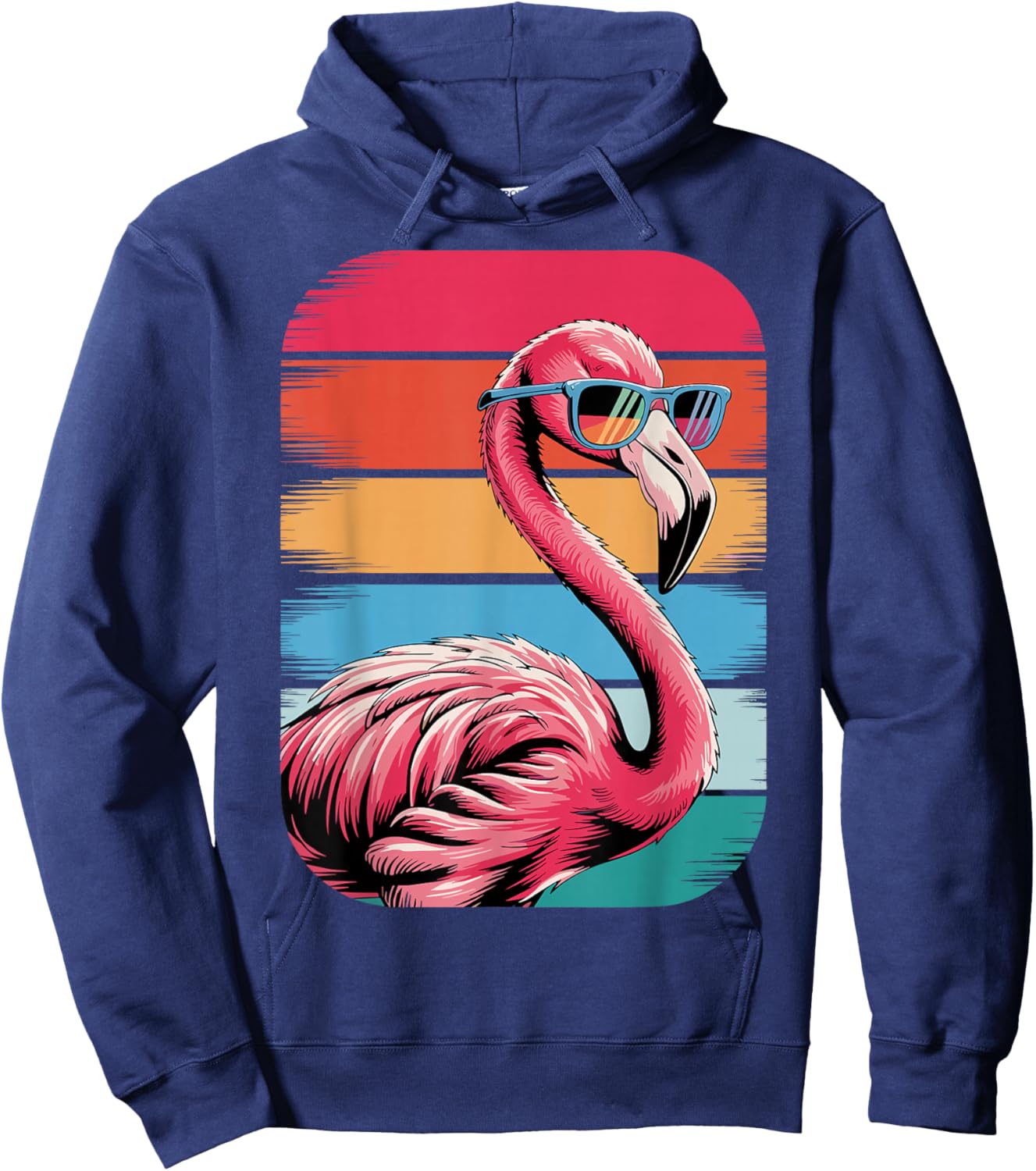 Retro Flamingo Sunset Tropical Hoodie - Hoodie | Navy