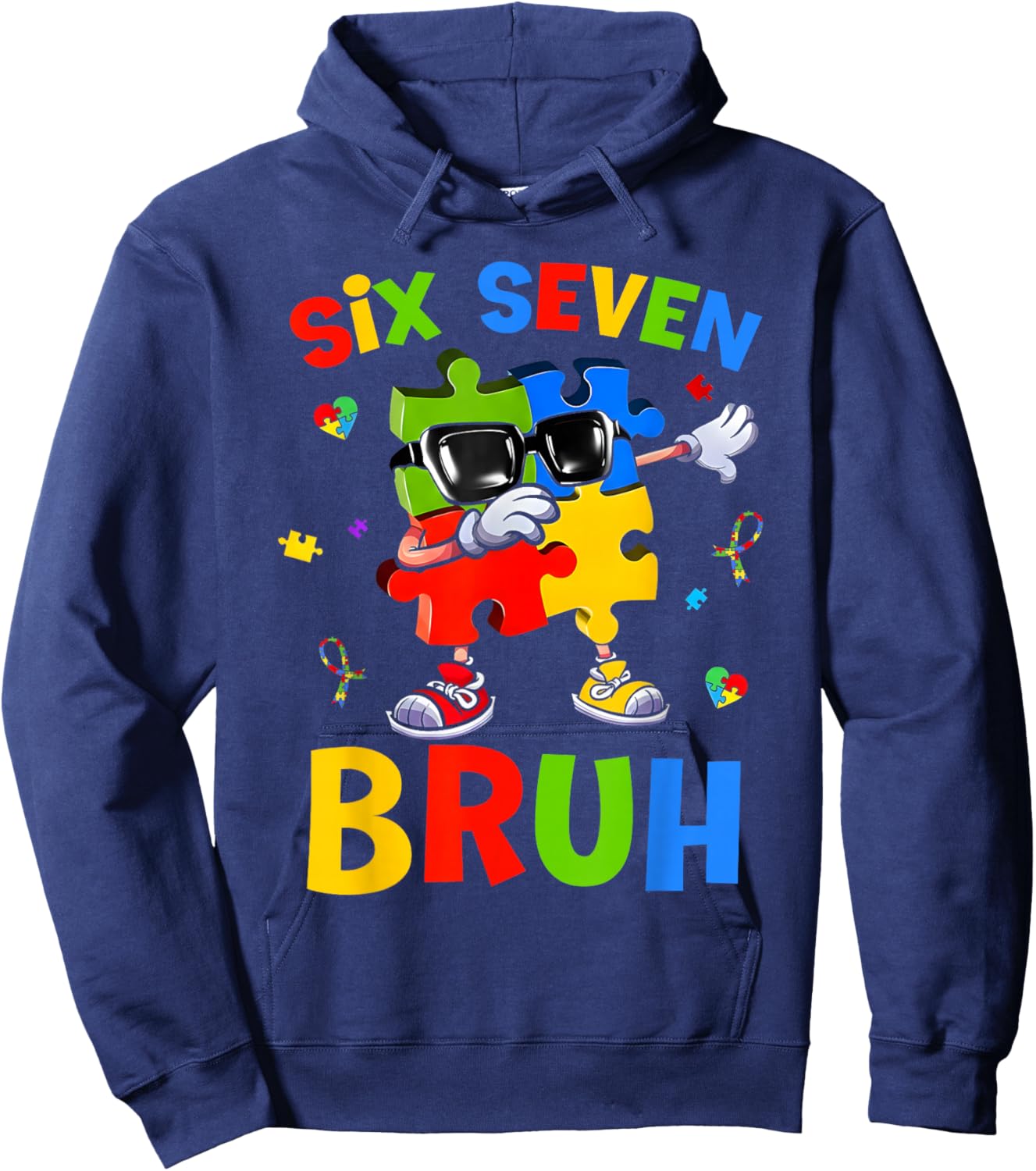 Six Seven Bruh Autism Awareness Puzzle 67 Meme Men Boys Kids Hoodie - Hoodie | Navy