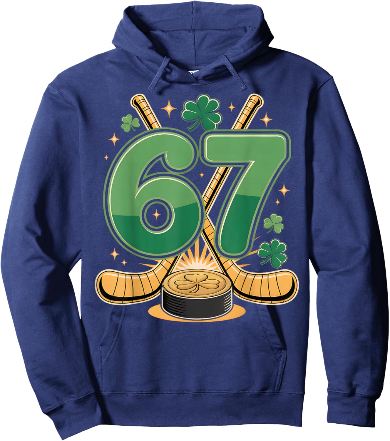 St Patricks Day Number 67 Hockey Lucky Shamrock Clover Hoodie - Hoodie | Navy