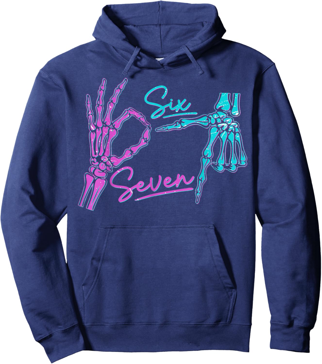 Six Seven 6 7 Meme Funny Skeleton Hands Halloween Hoodie - Hoodie | Navy