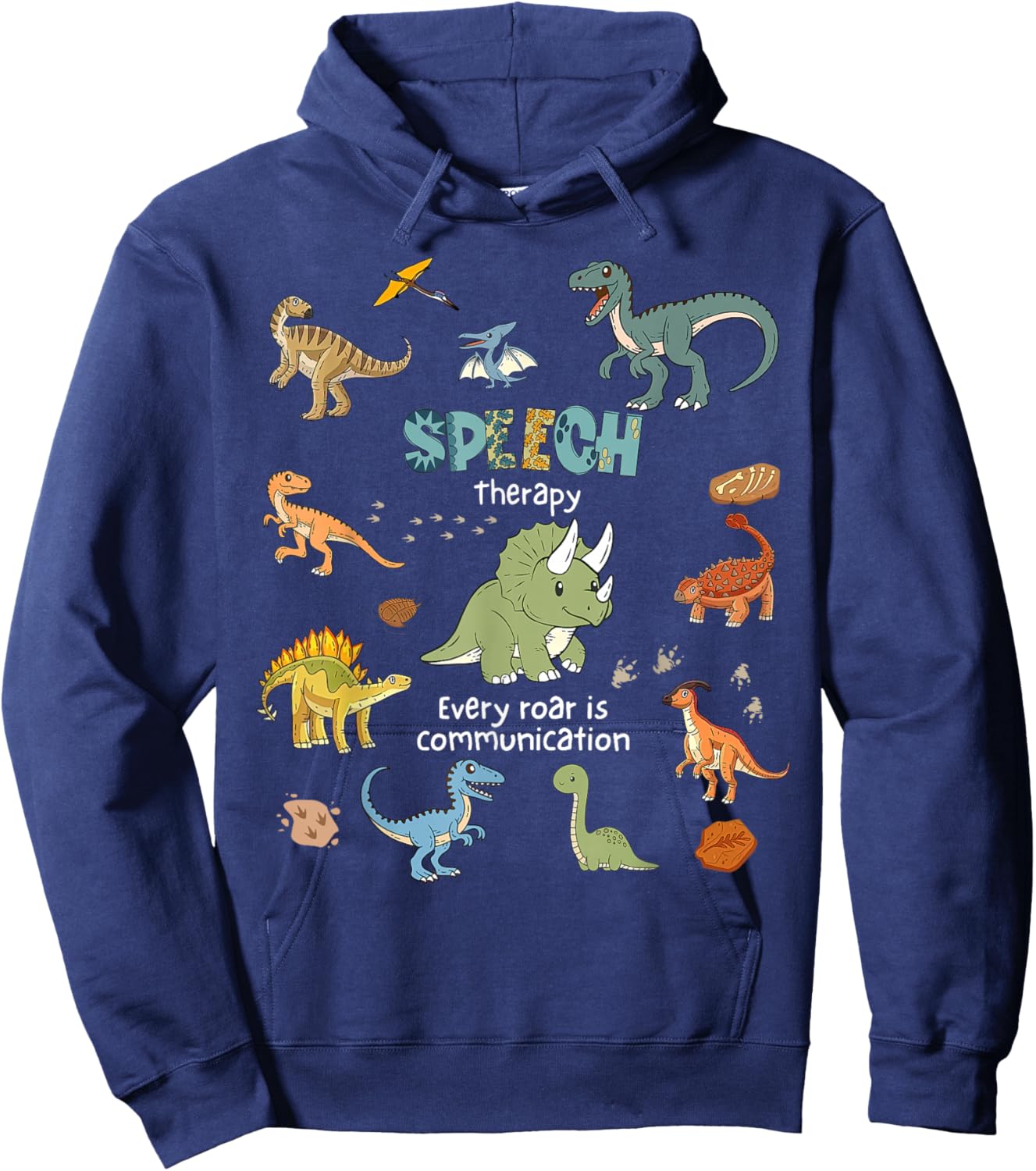 Speech Therapy Cute Retro Dinosaur Speech Language Pathology Hoodie - Hoodie | Navy