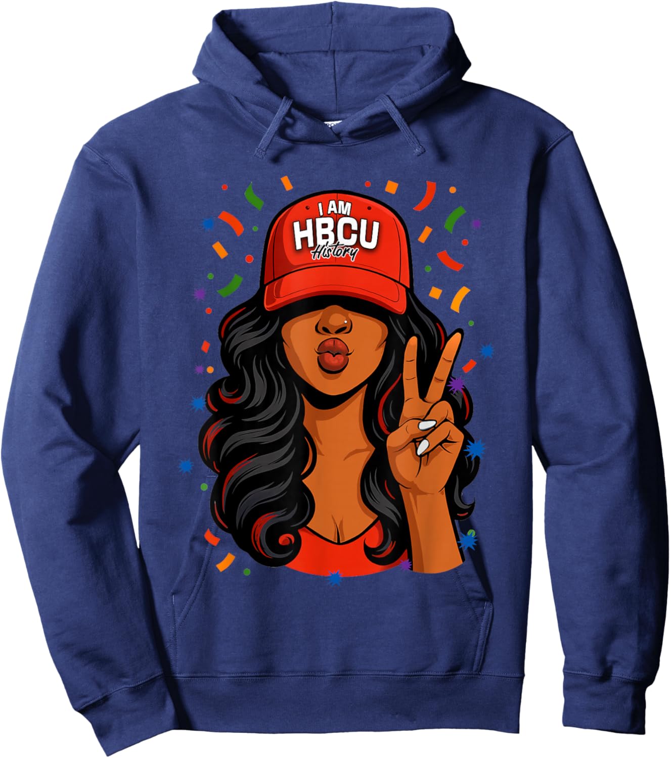 I Am HBCU Black History Month Black Woman Red Hat Hoodie - Hoodie | Navy