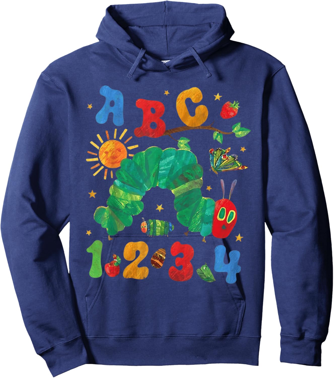 ABC Numbers Kids Cute Caterpillar Learning Alphabet Hoodie - Hoodie | Navy