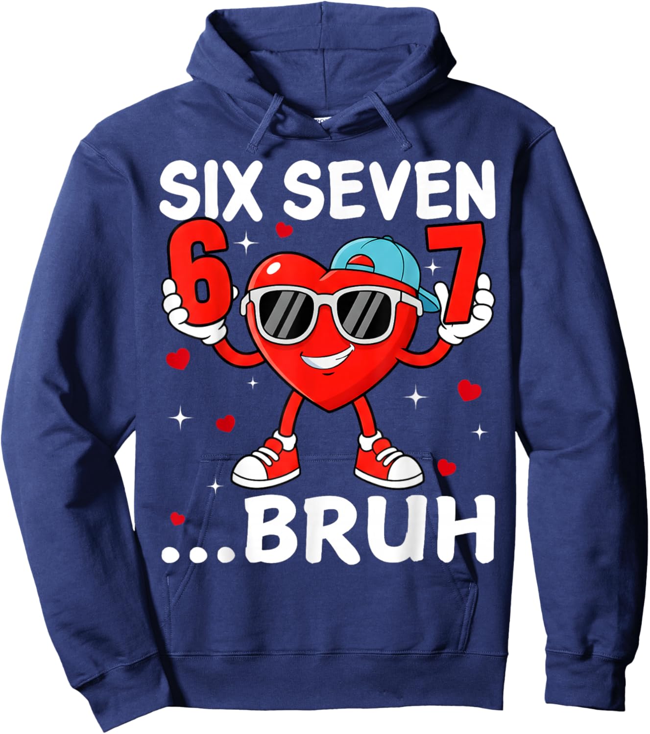 Valentine Six Seven Bruh Cool Hearts Sunglass 67 Men Boys Hoodie - Hoodie | Navy