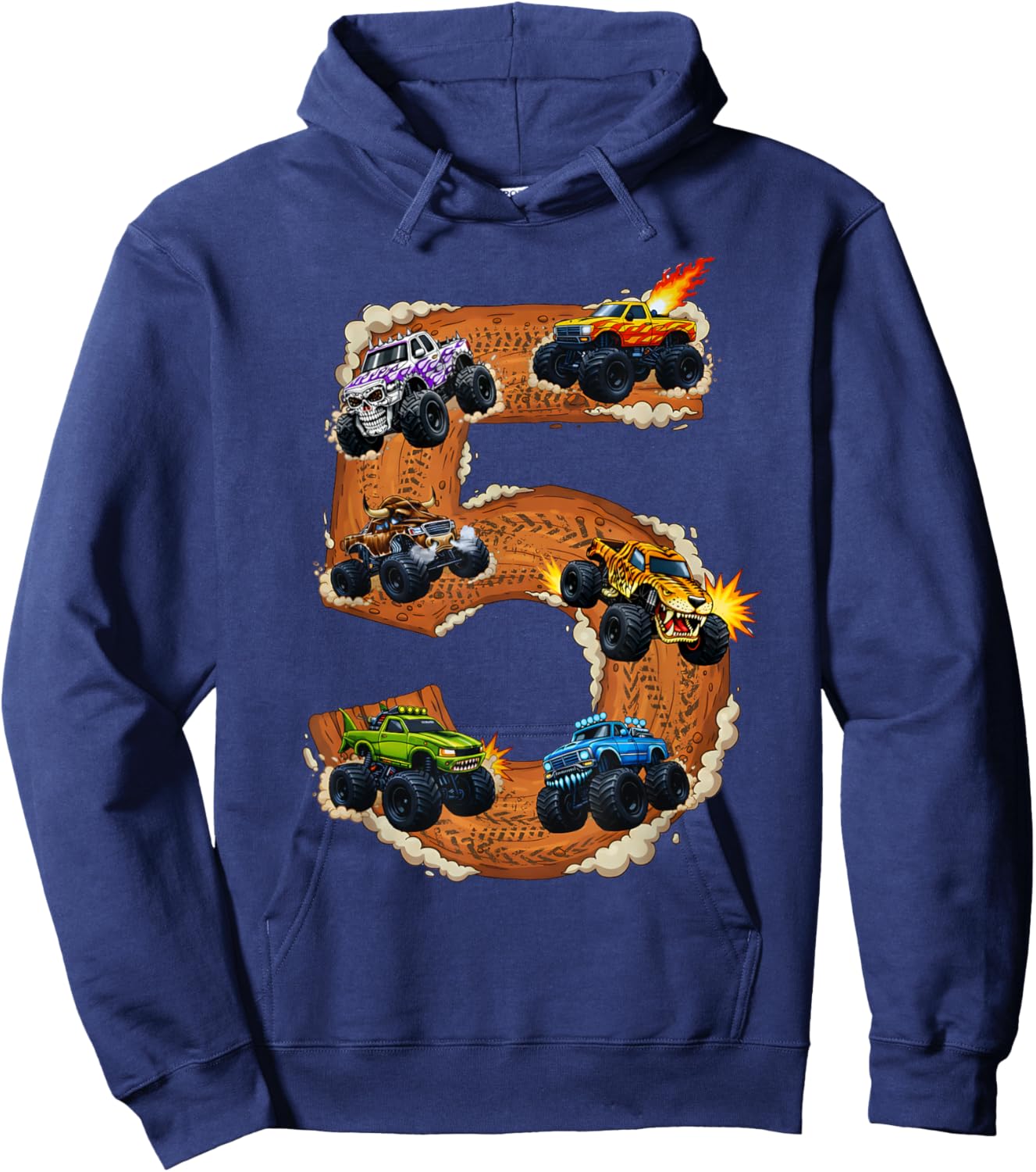 5 Year Old Monster Truck Boy Toddler 5th Birthday Party Hoodie - Hoodie | Navy