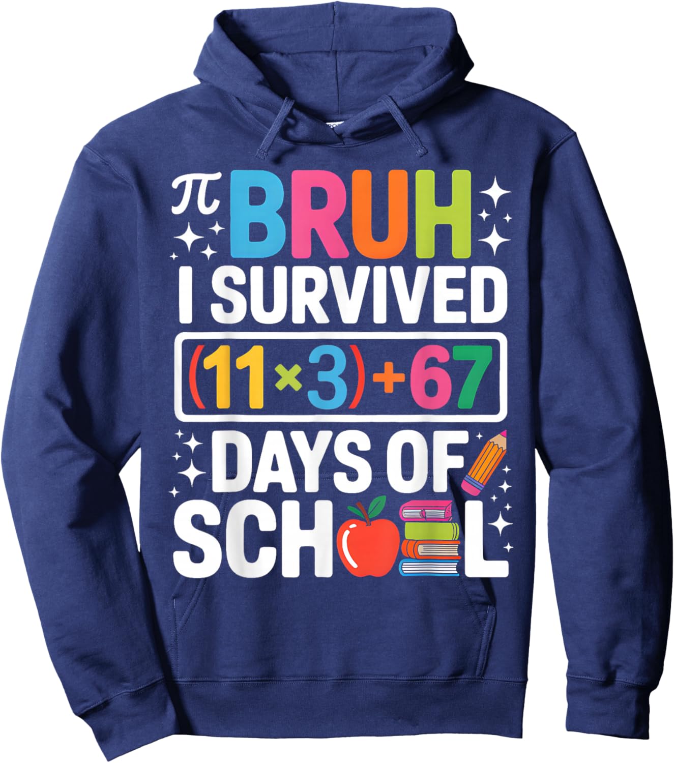 I Survived 100 Days School Bruh Groovy Math Equation 67 Meme Hoodie - Hoodie | Navy