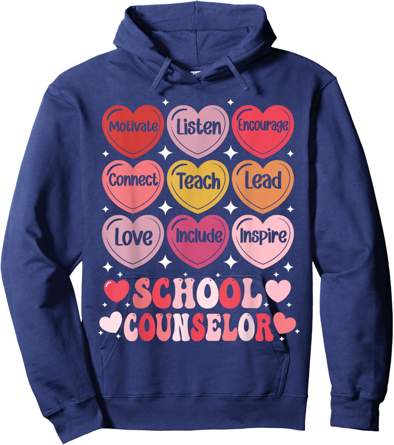 School Counselor Valentine's Day Counseling Positive Hearts Hoodie - Hoodie | Navy