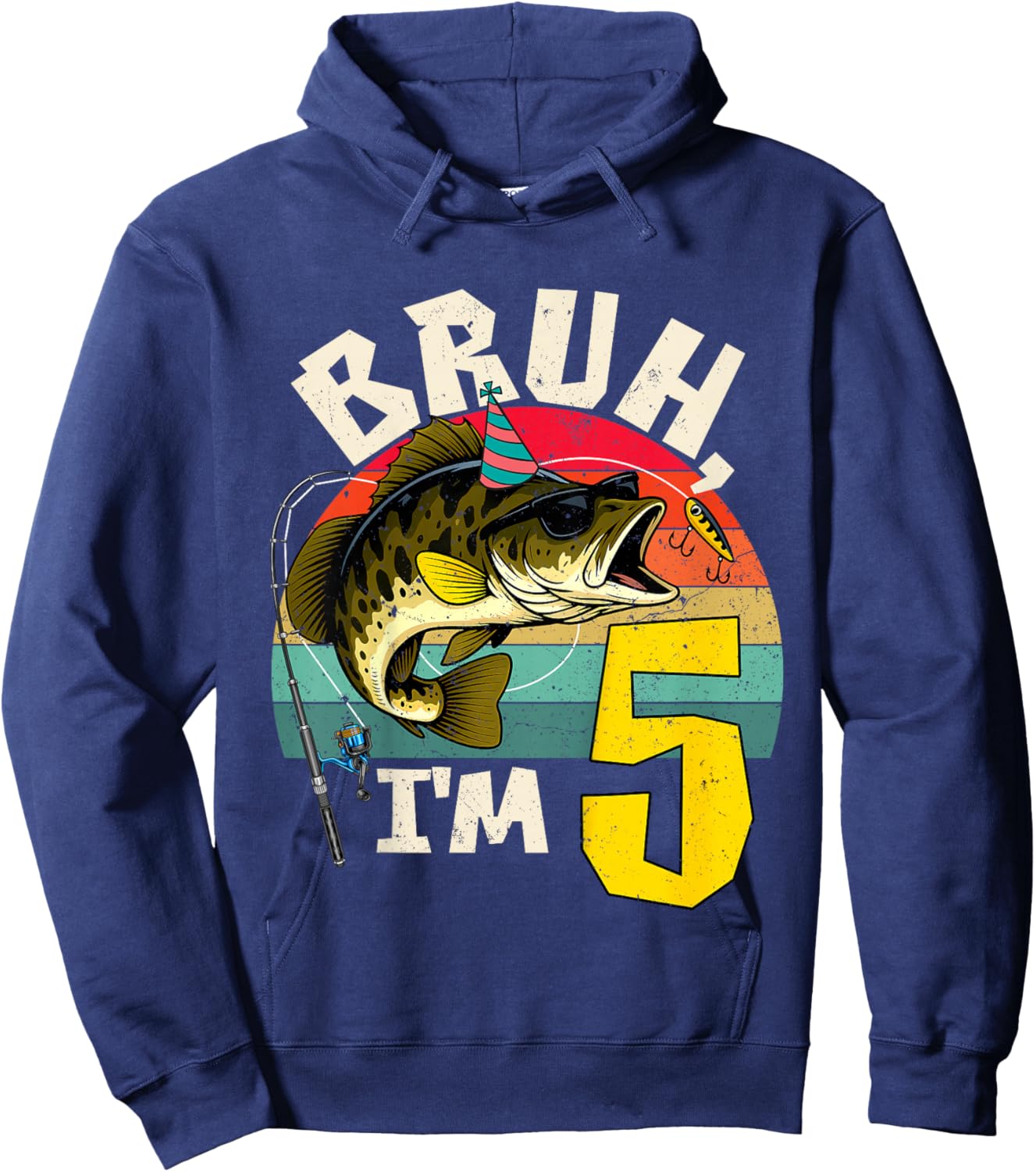Bruh I'm 5 Years Old Fishing Birthday Theme Party Hoodie - Hoodie | Navy