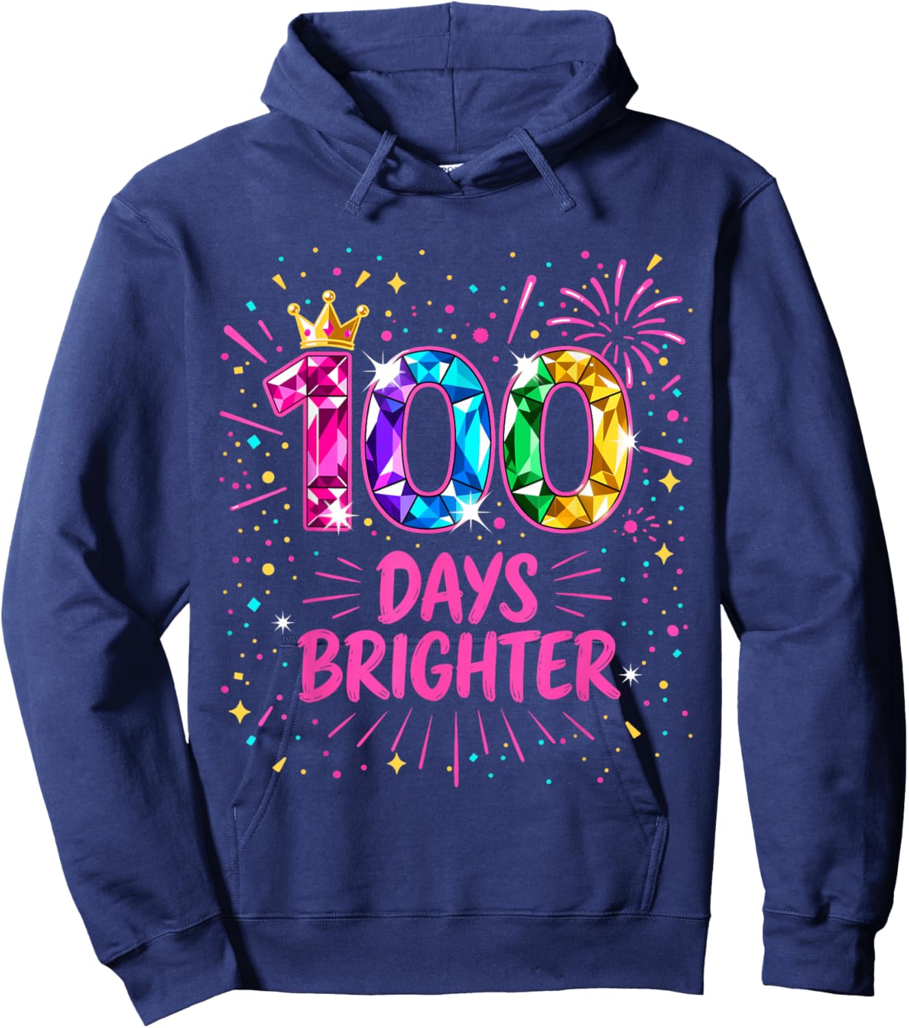 Cute 100 Days Brighter Girls Crown Jewels 100 Days of School Hoodie - Hoodie | Navy