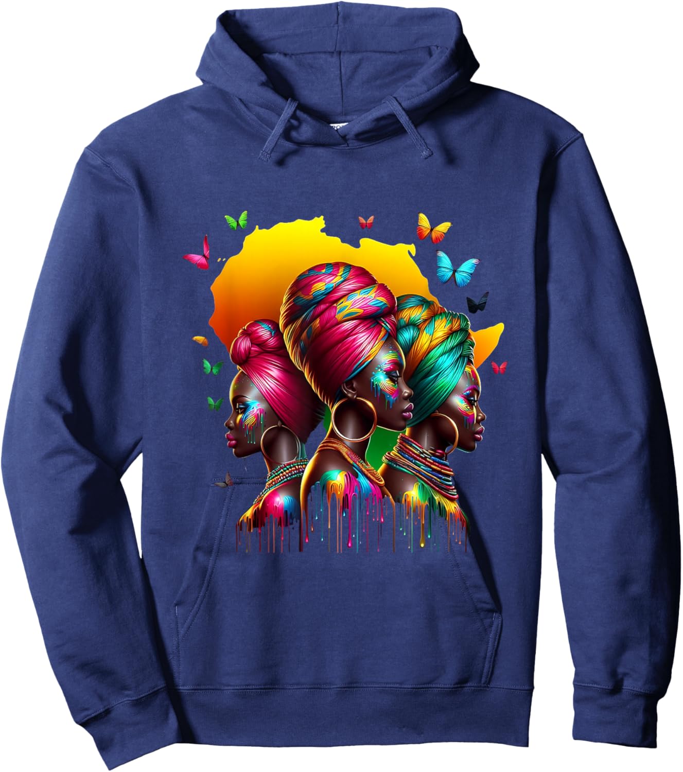 Black Women African Melanin Dope Queen Afro Headwrap Rooted Hoodie - Hoodie | Navy