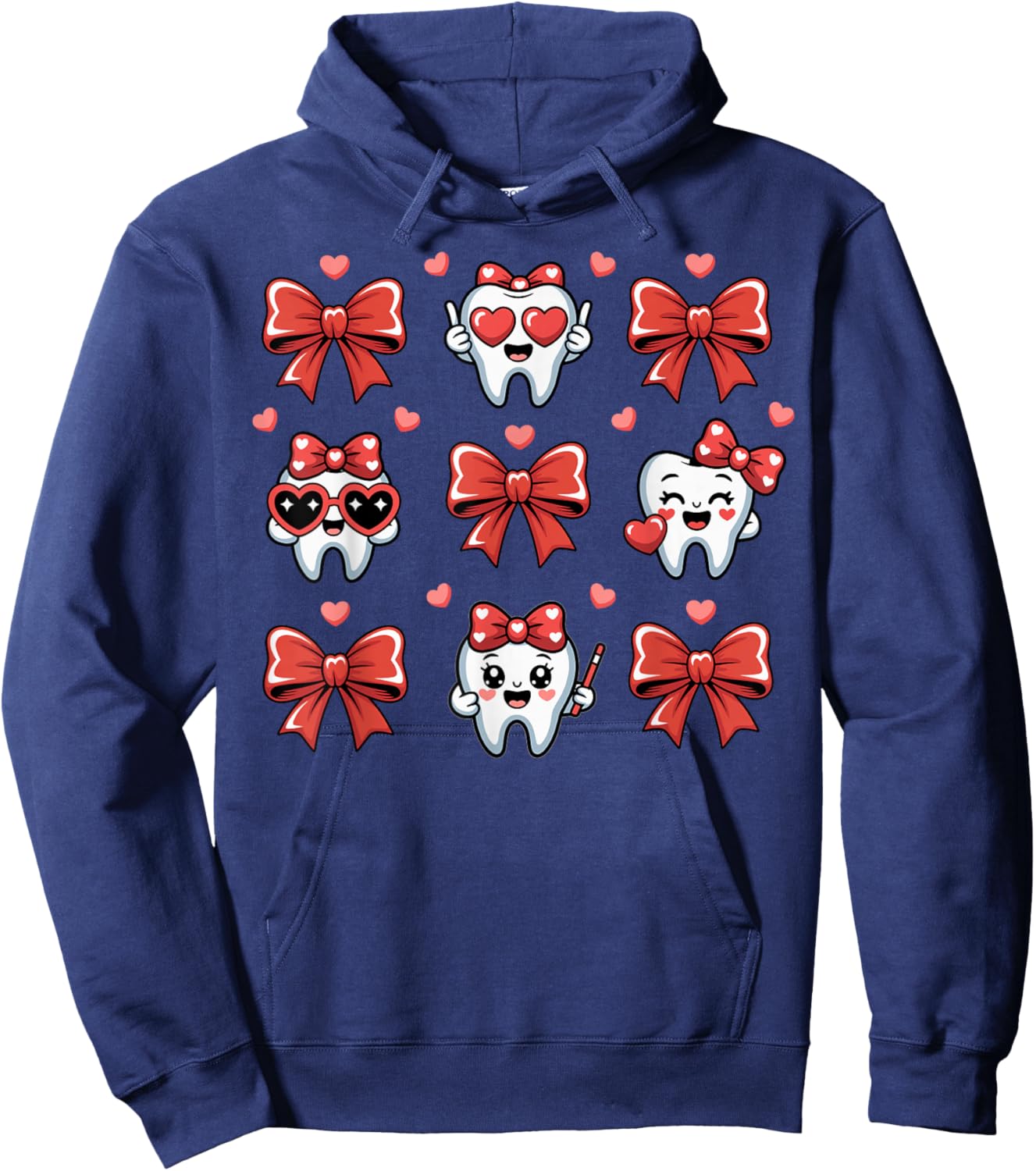 Dental Valentines Day Teeth Coquette Bow Women Girls Kids Hoodie - Hoodie | Navy