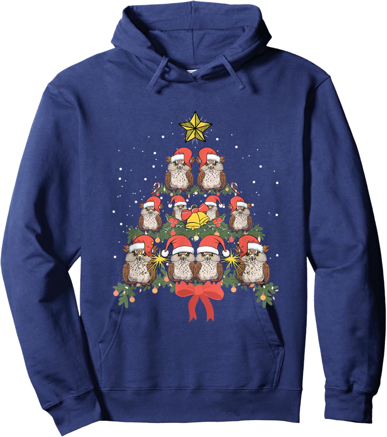 Owl Xmas Tree Ornaments Cute Bird Lover Funny Christmas Owl Hoodie - Hoodie | Navy