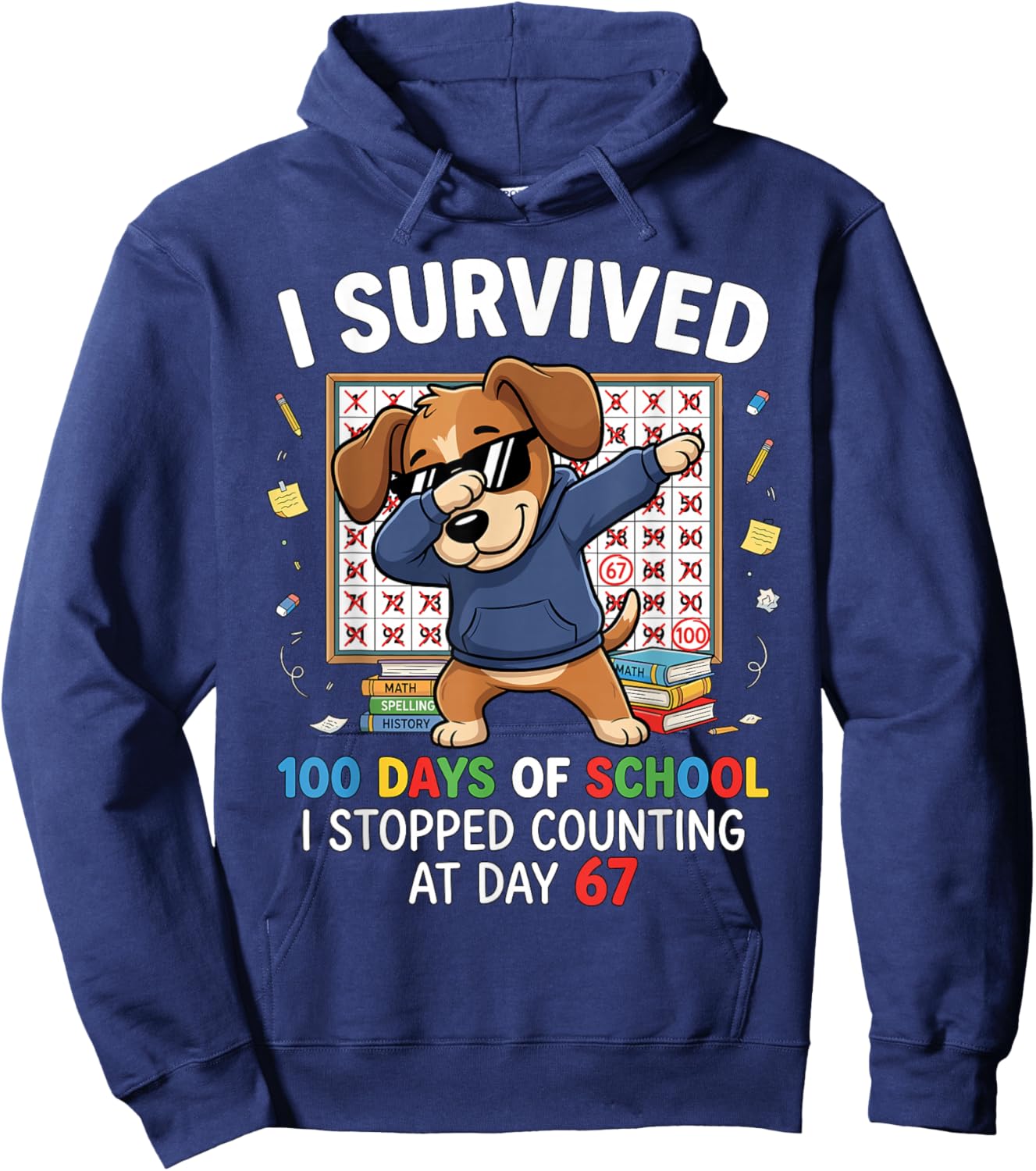 100 Days of School 67 Humor Dabbing Dog Students Teachers Hoodie - Hoodie | Navy