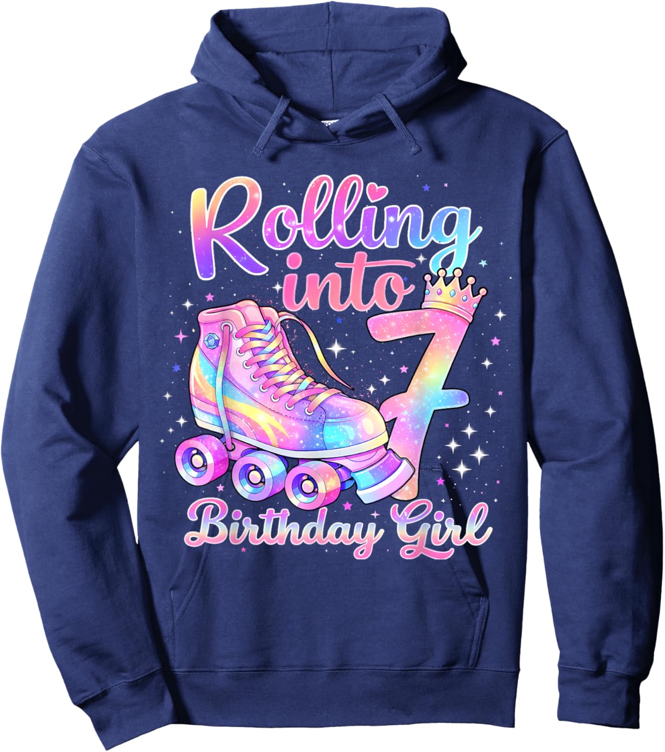 Rolling Into 7 Years Old Roller Skating Girl 7th Birthday Hoodie - Hoodie | Navy