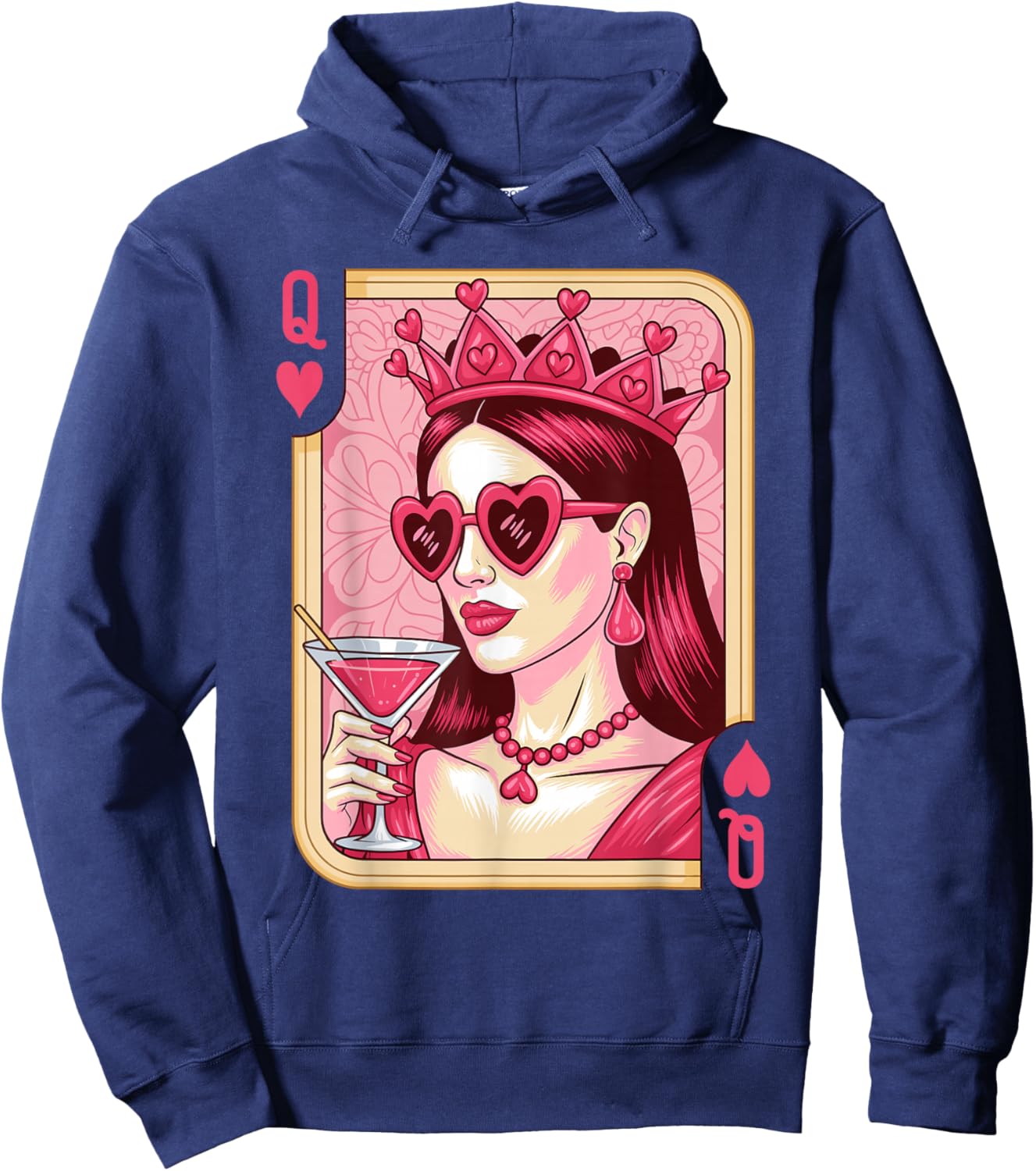 Queen of Hearts Witch Cocktail Vintage Playing Card Hoodie - Hoodie | Navy