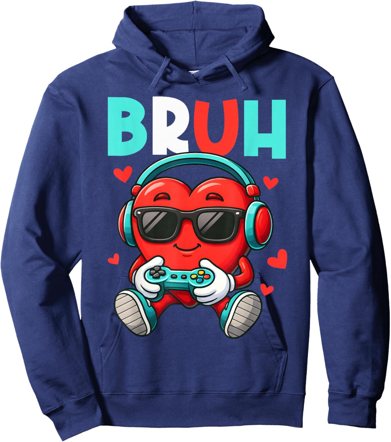 Bruh Heart Gamer Video Gaming Controller Valentine Boys Hoodie - Hoodie | Navy