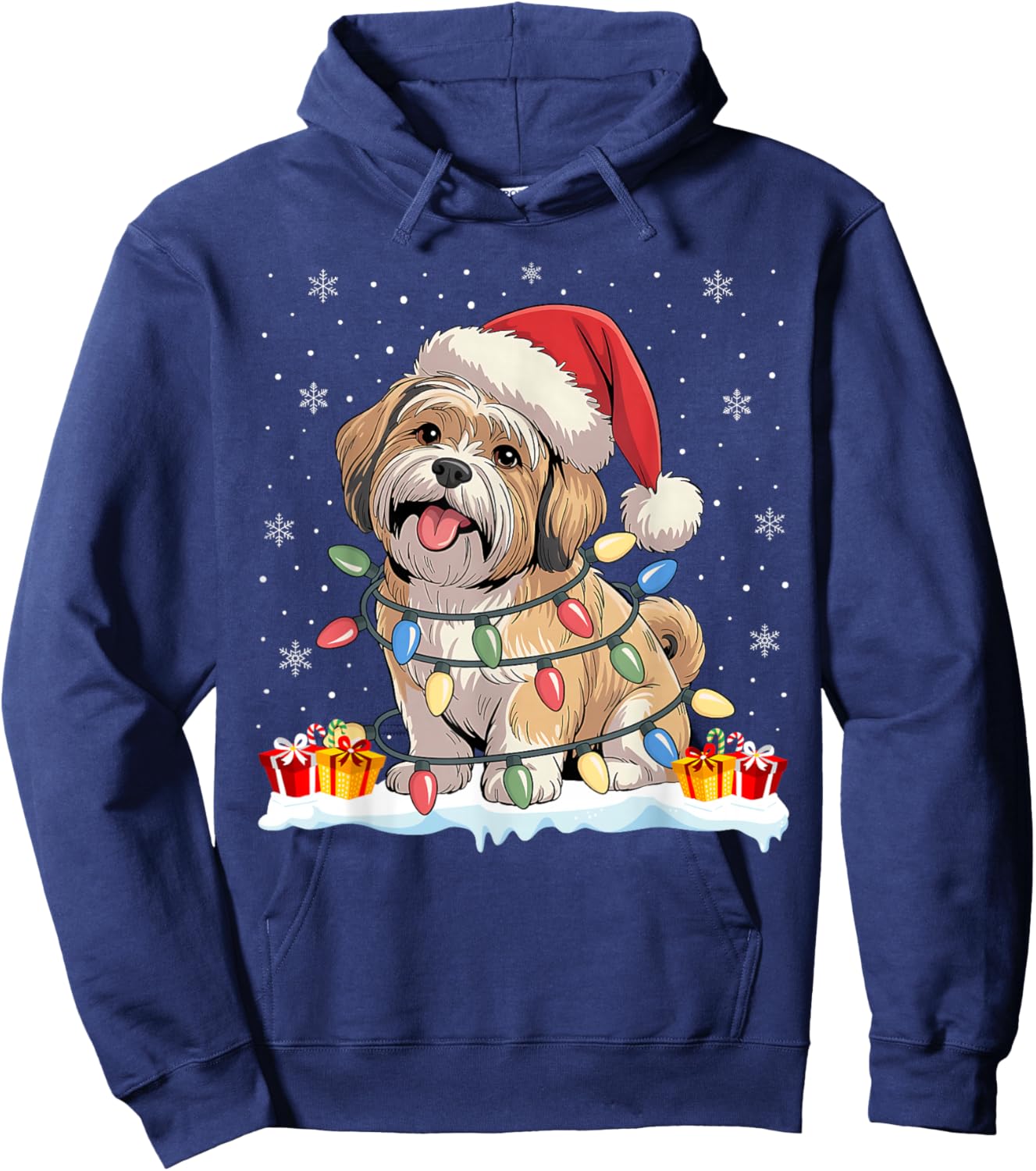 Lhasa Apso Dogs Tree Light Christmas Sweater Pet Dog Xmas Hoodie - Hoodie | Navy