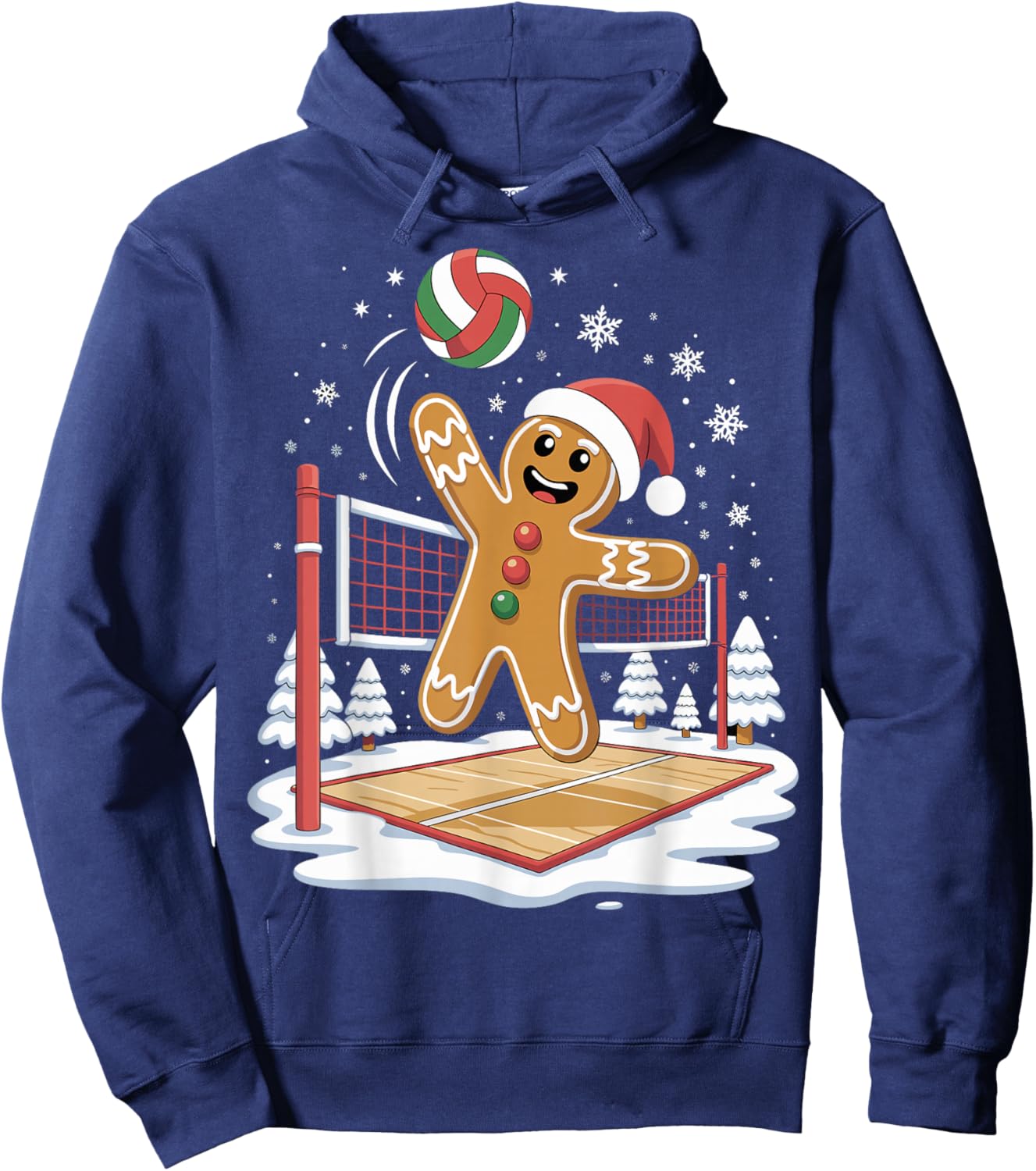 Funny Gingerbread Volleyball Player Christmas Hoodie - Hoodie | Navy