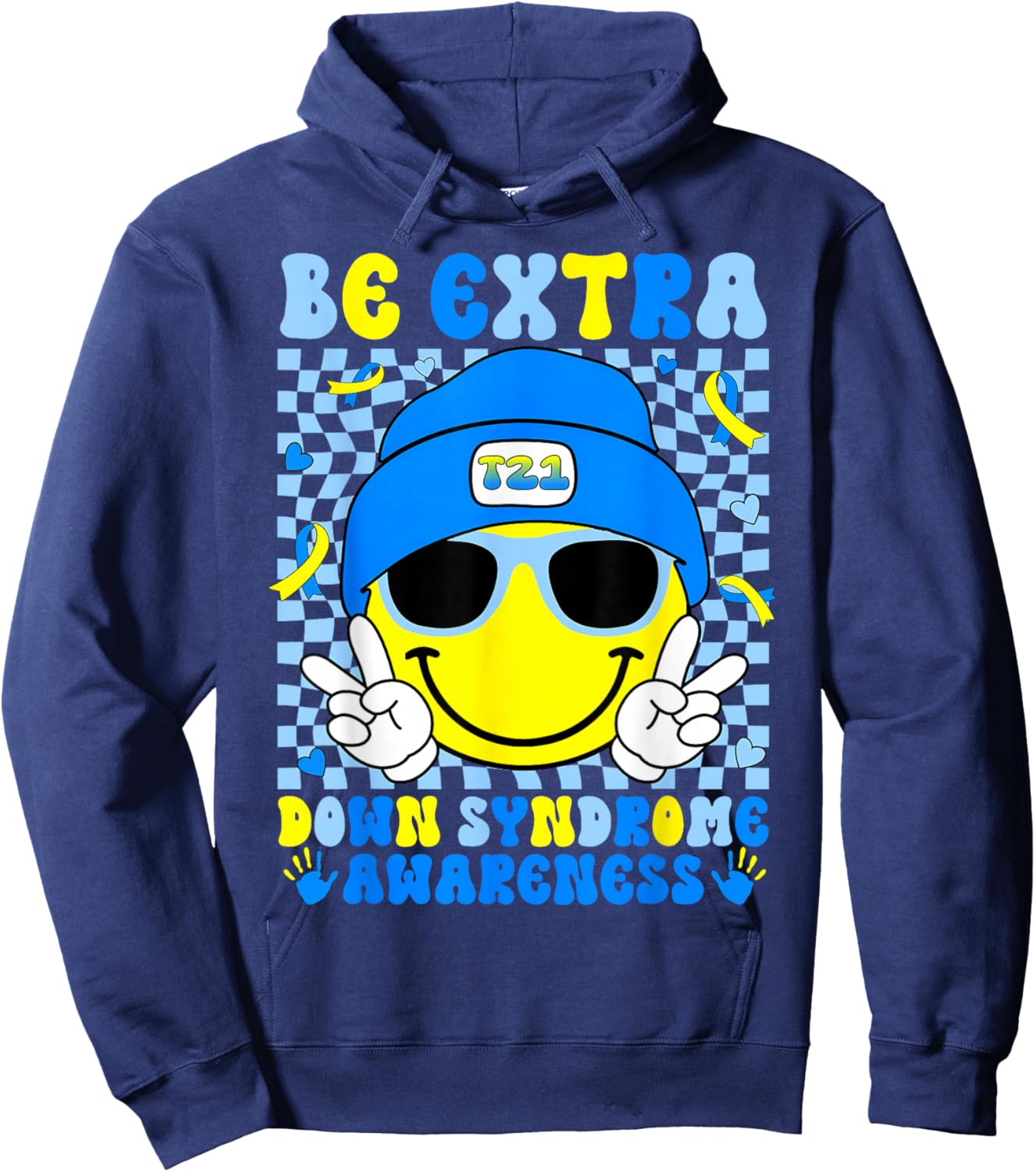 Be Extra Smile Face Down Syndrome Awareness Kids Toddler Hoodie - Hoodie | Navy