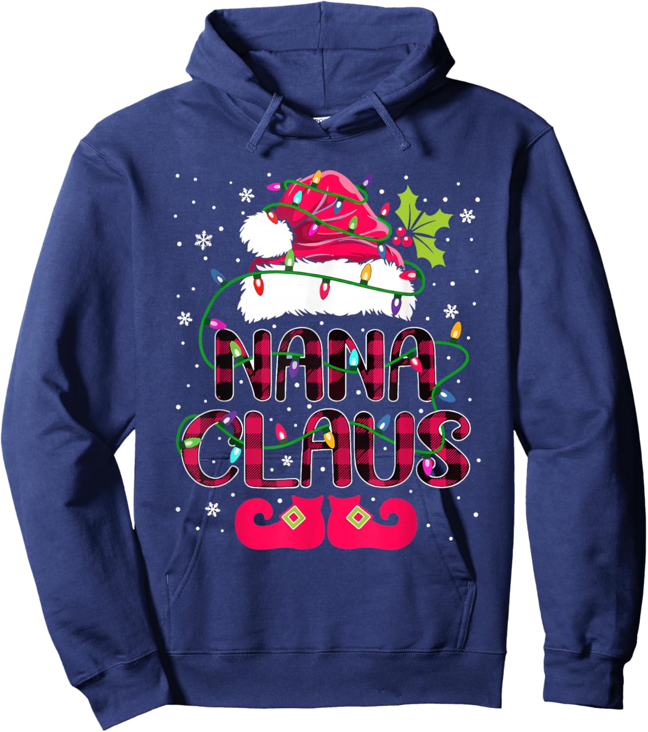 Nana Claus Plaid Christmas Lights Hoodie - Hoodie | Navy