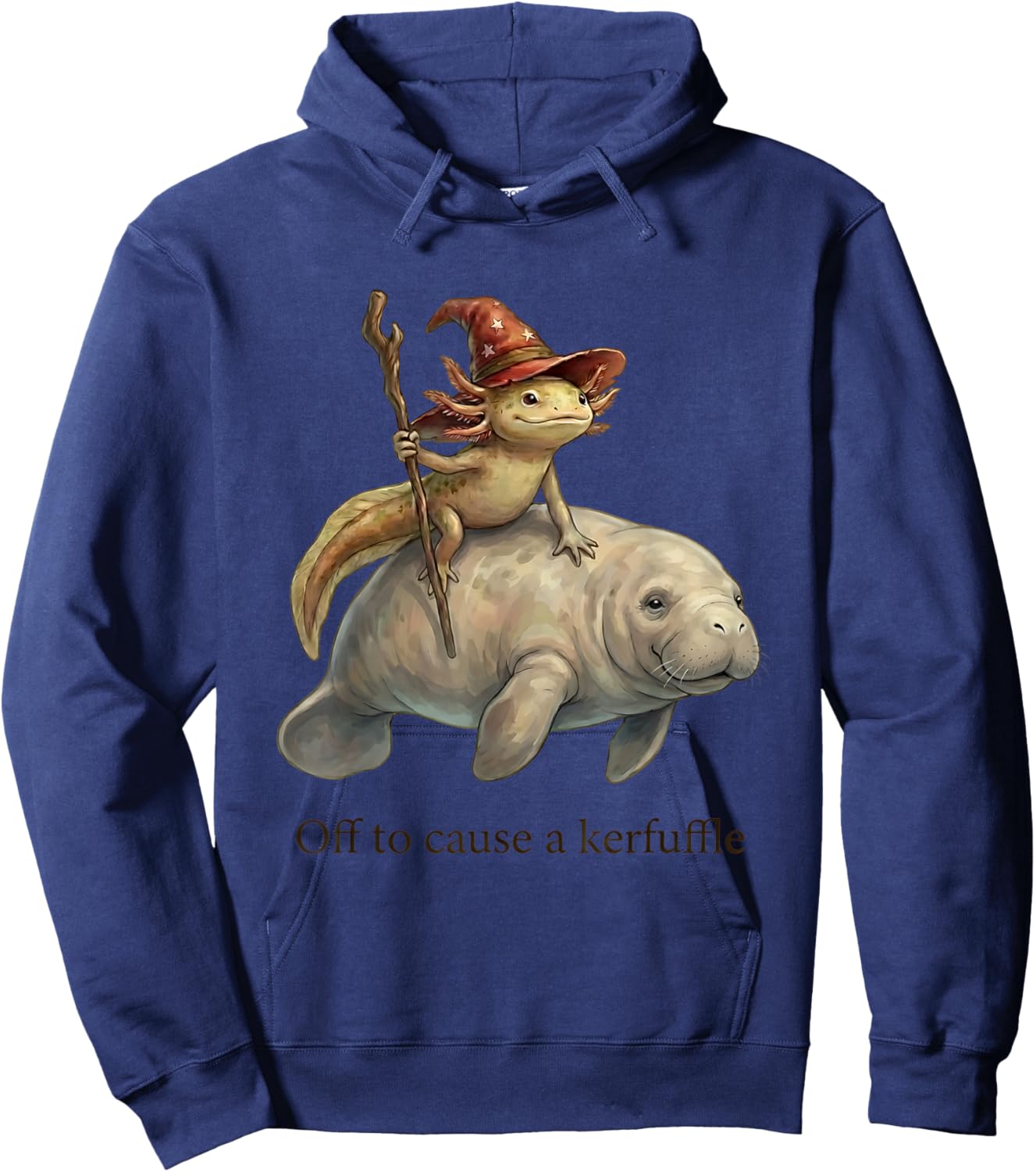 Axolotl Wizard Manatee Fish Off to Cause A Kerfuffle Funny Hoodie - Hoodie | Navy