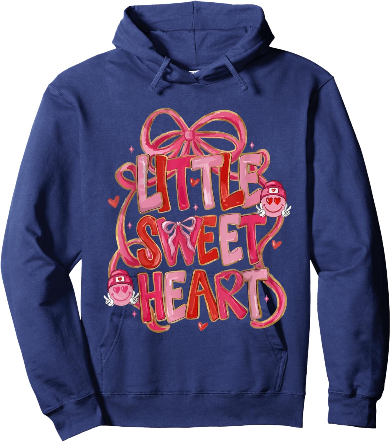 Coquette Bow Little Sweetheart Valentine Girly Love XOXO Hoodie - Hoodie | Navy