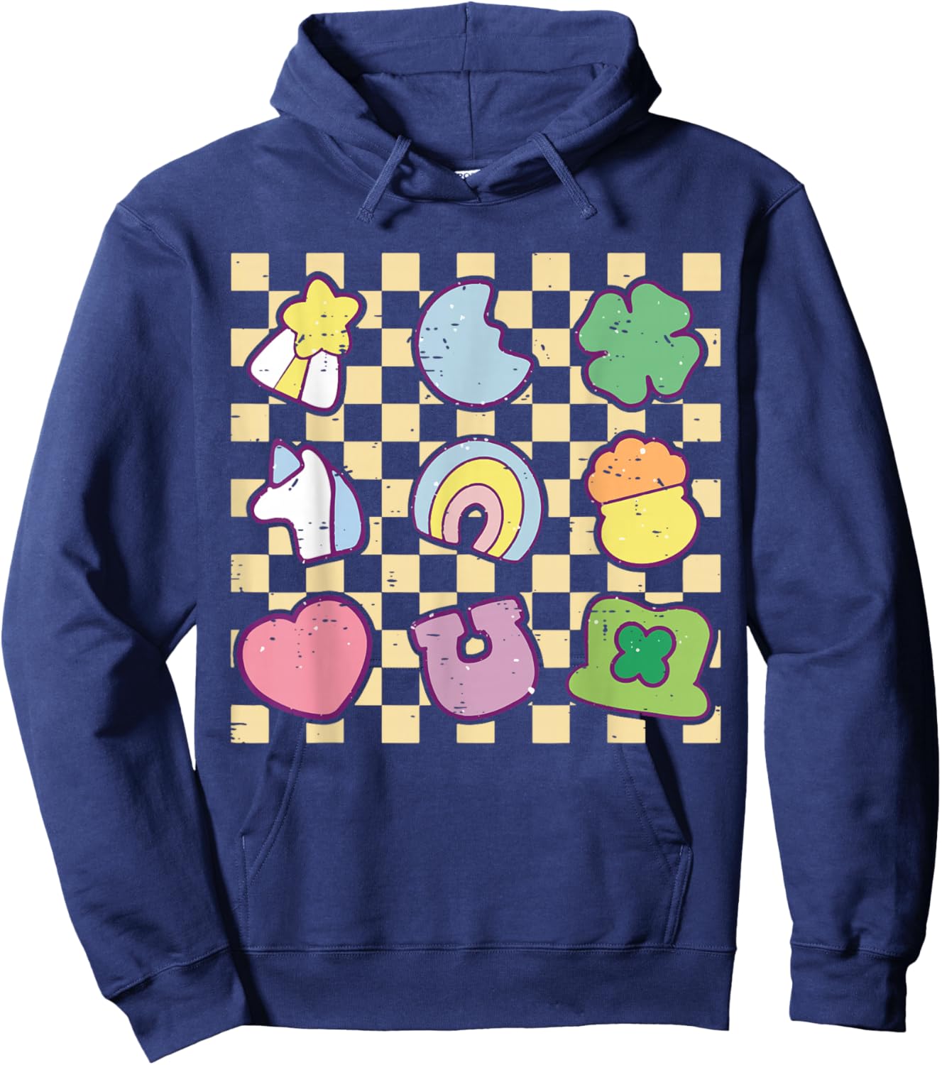 Retro Rainbow Lucky Charm Shamrock St Patricks Day Girly Hoodie - Hoodie | Navy