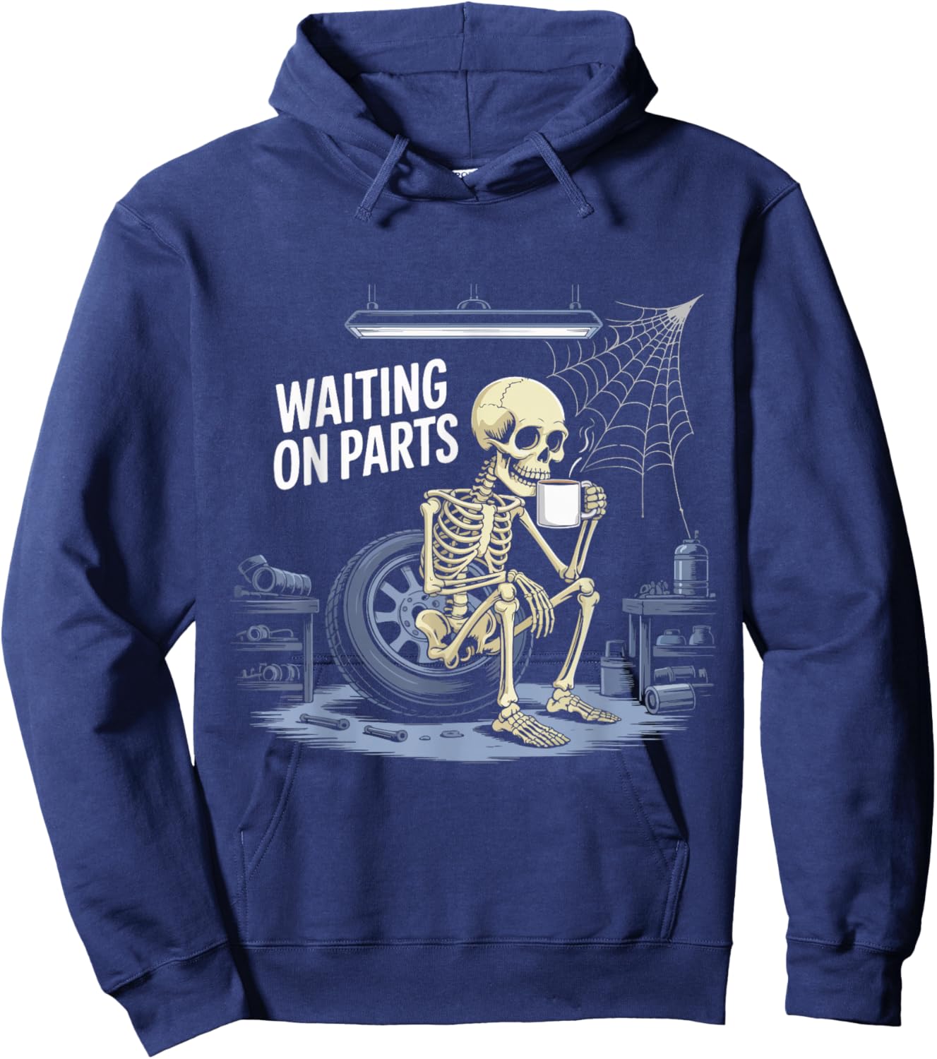 Funny Waiting On Parts Mechanic Skeleton Auto Repair Life Hoodie - Hoodie | Navy