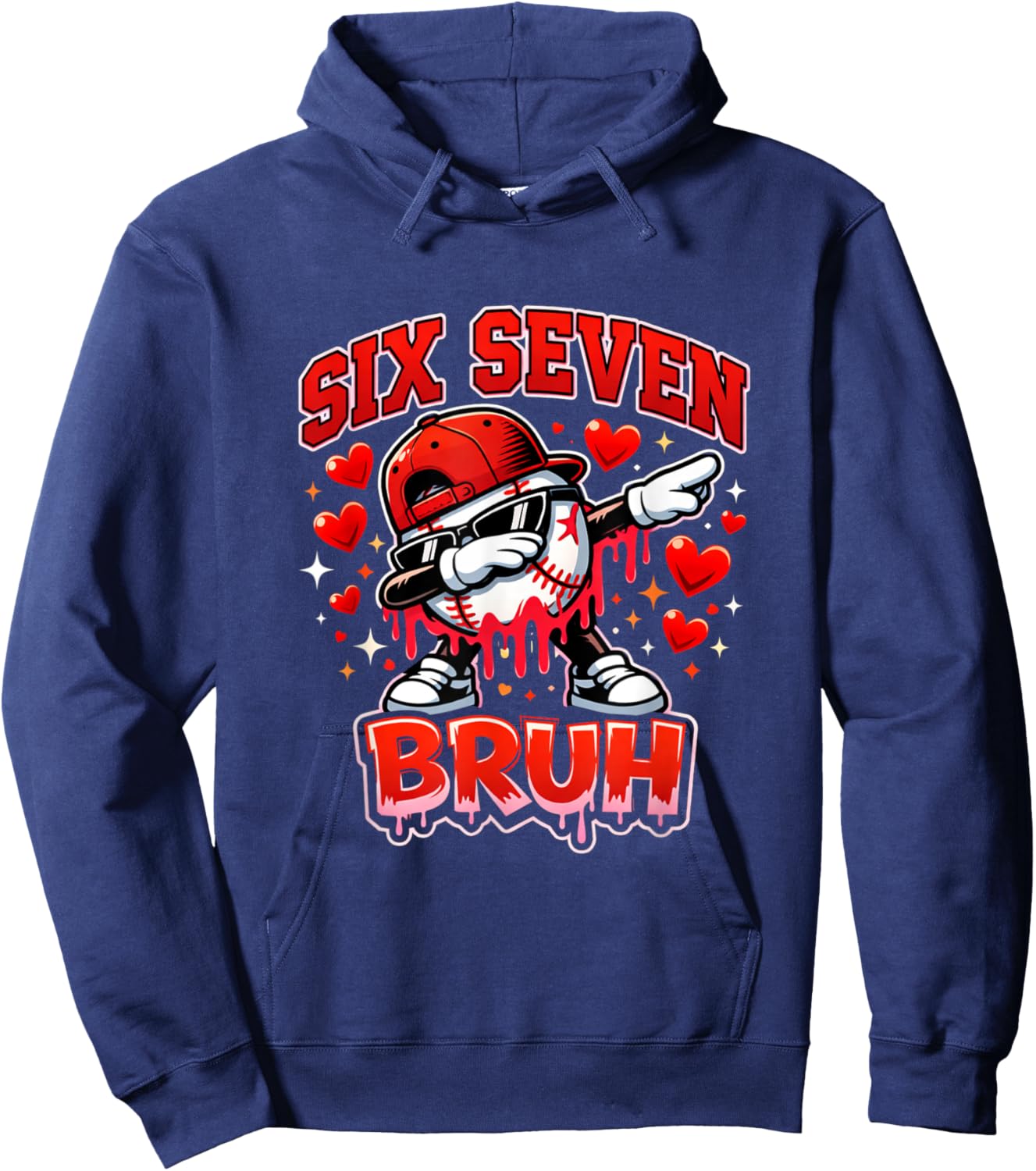 Six Seven Bruh Baseball Cool Valentine’s Day Teens Boys Hoodie - Hoodie | Navy