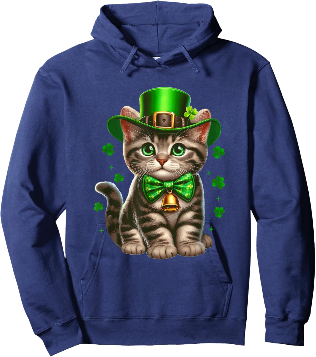 Cute Cat St Patricks Day Clover Cat Mom Irish Lucky Shamrock Hoodie - Hoodie | Navy
