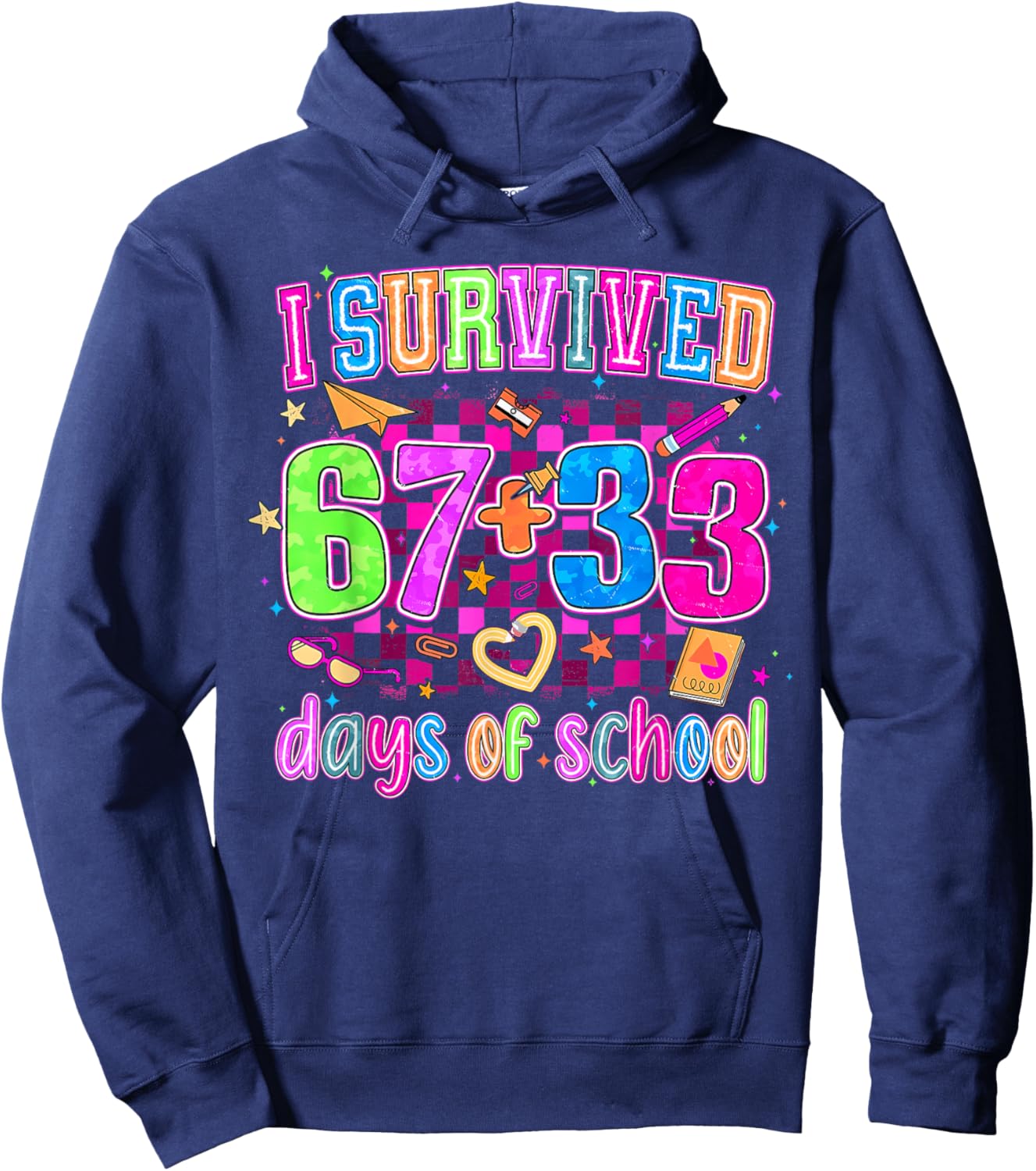 Preppy I Survived 67 + 33 100 Days of School Teacher Student Hoodie - Hoodie | Navy