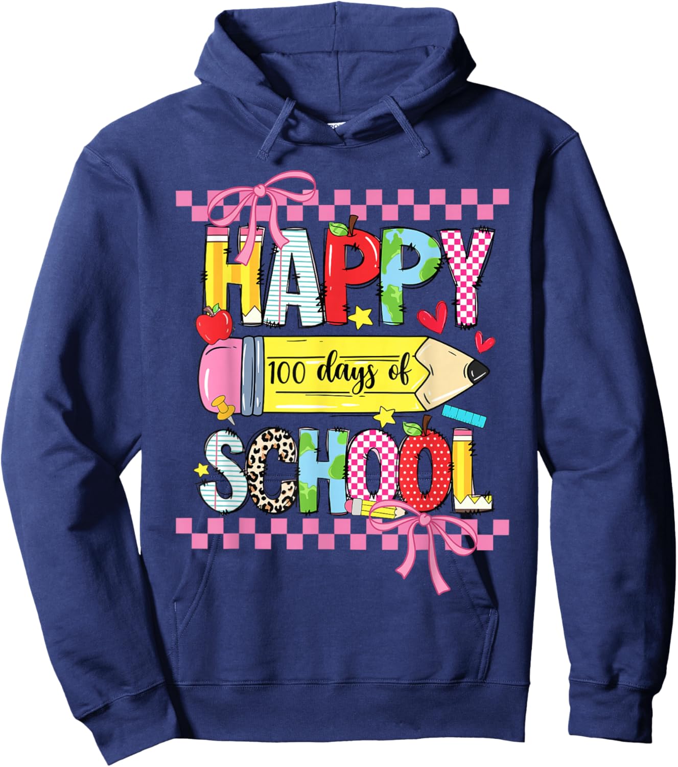 Happy 100th Day of School Teacher Girls Coquette Bow 100 Day Hoodie - Hoodie | Navy