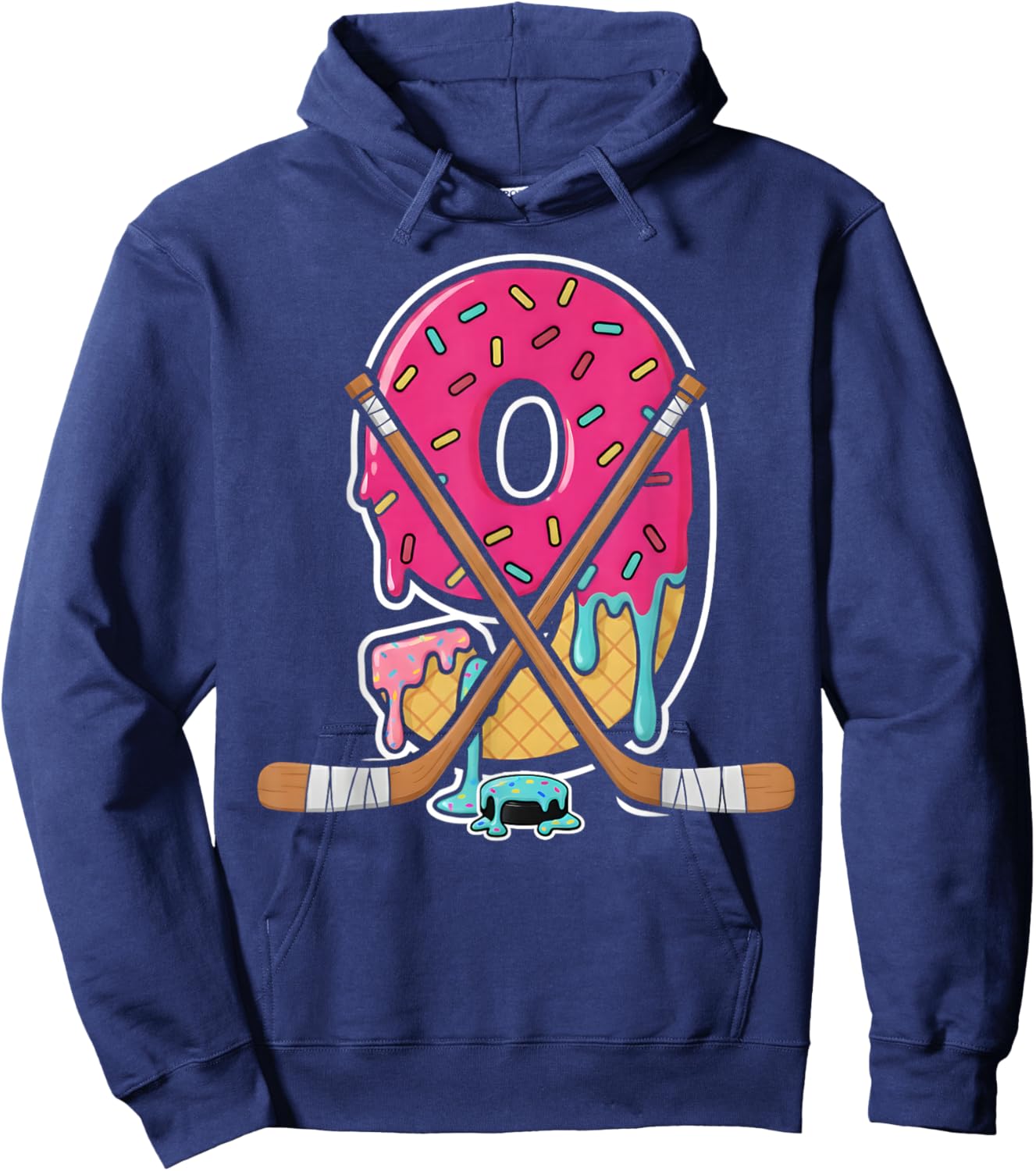 9 Year Old Hockey Ice Cream Drip Youth 9th Birthday Boys Hoodie - Hoodie | Navy