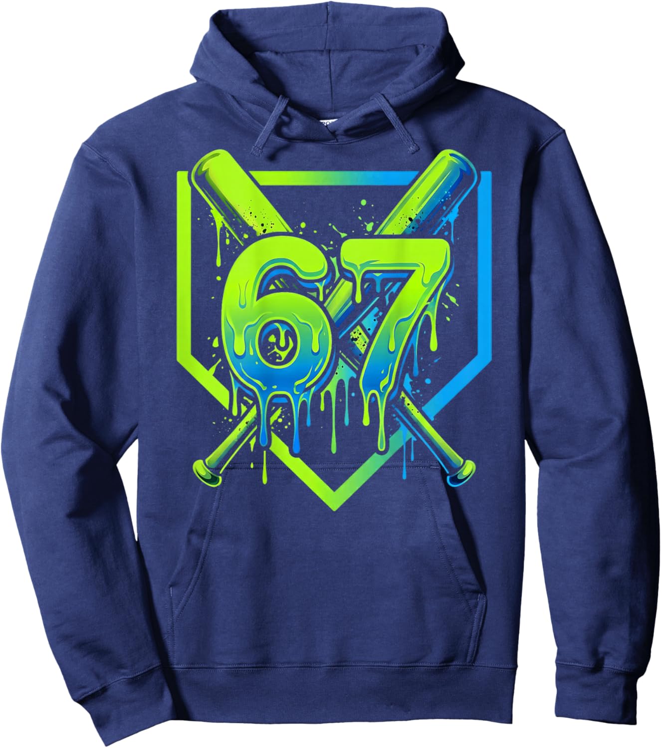 67 Baseball Ice Cream Drip Effect 6-7 Meme Six Seven Hoodie - Hoodie | Navy