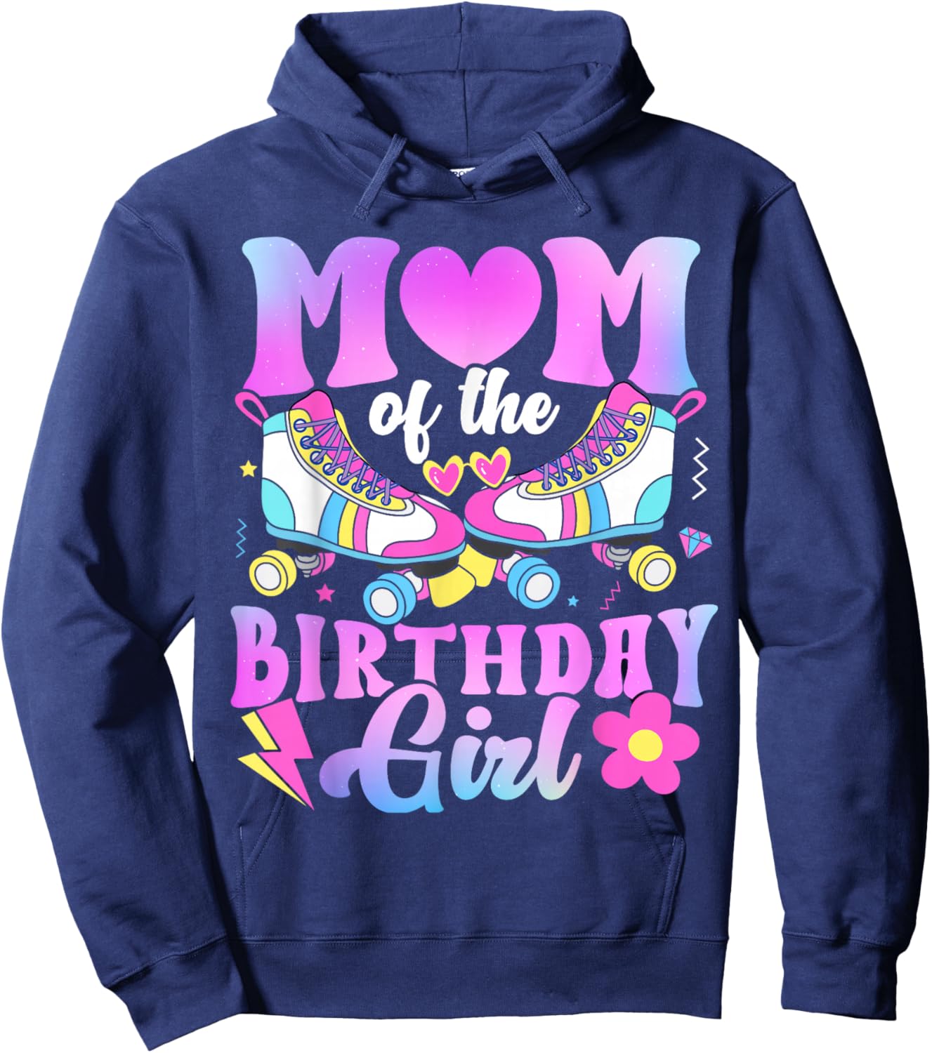 Mom of The Birthday Girl Rolling Skate Bday Family Hoodie - Hoodie | Navy