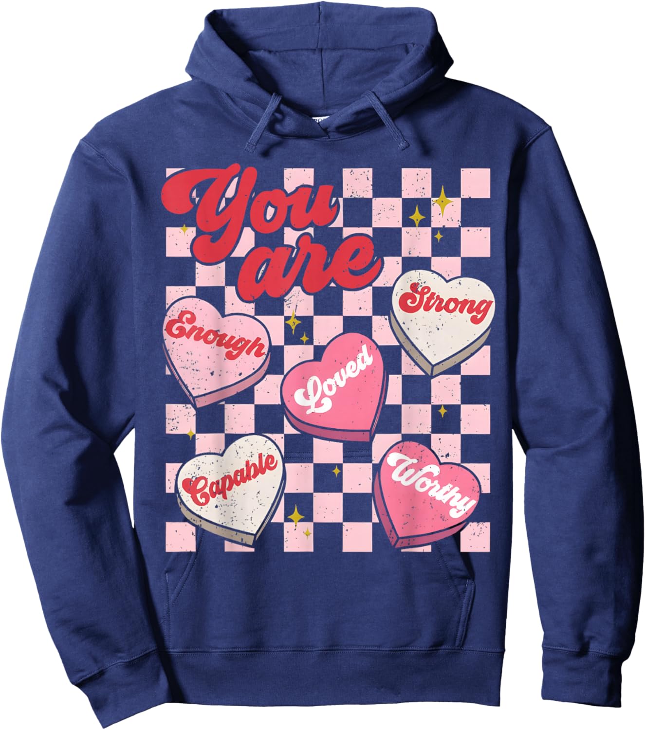 You are Enough Teacher Vintage Valentine Candy Heart Love Hoodie - Hoodie | Navy