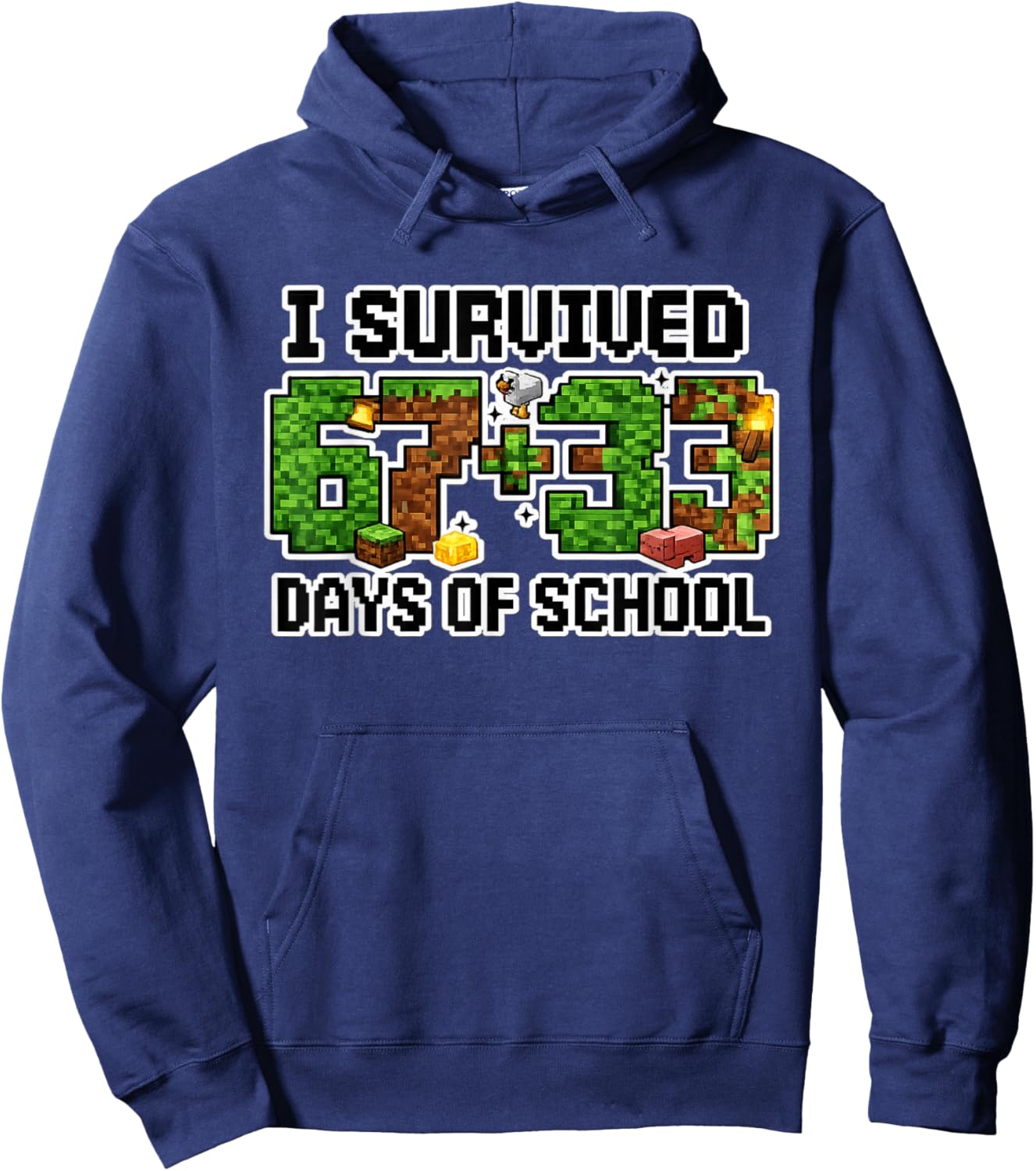 I Survived 67+33 Days of School Pixel Block Gamer Six Seven Hoodie - Hoodie | Navy