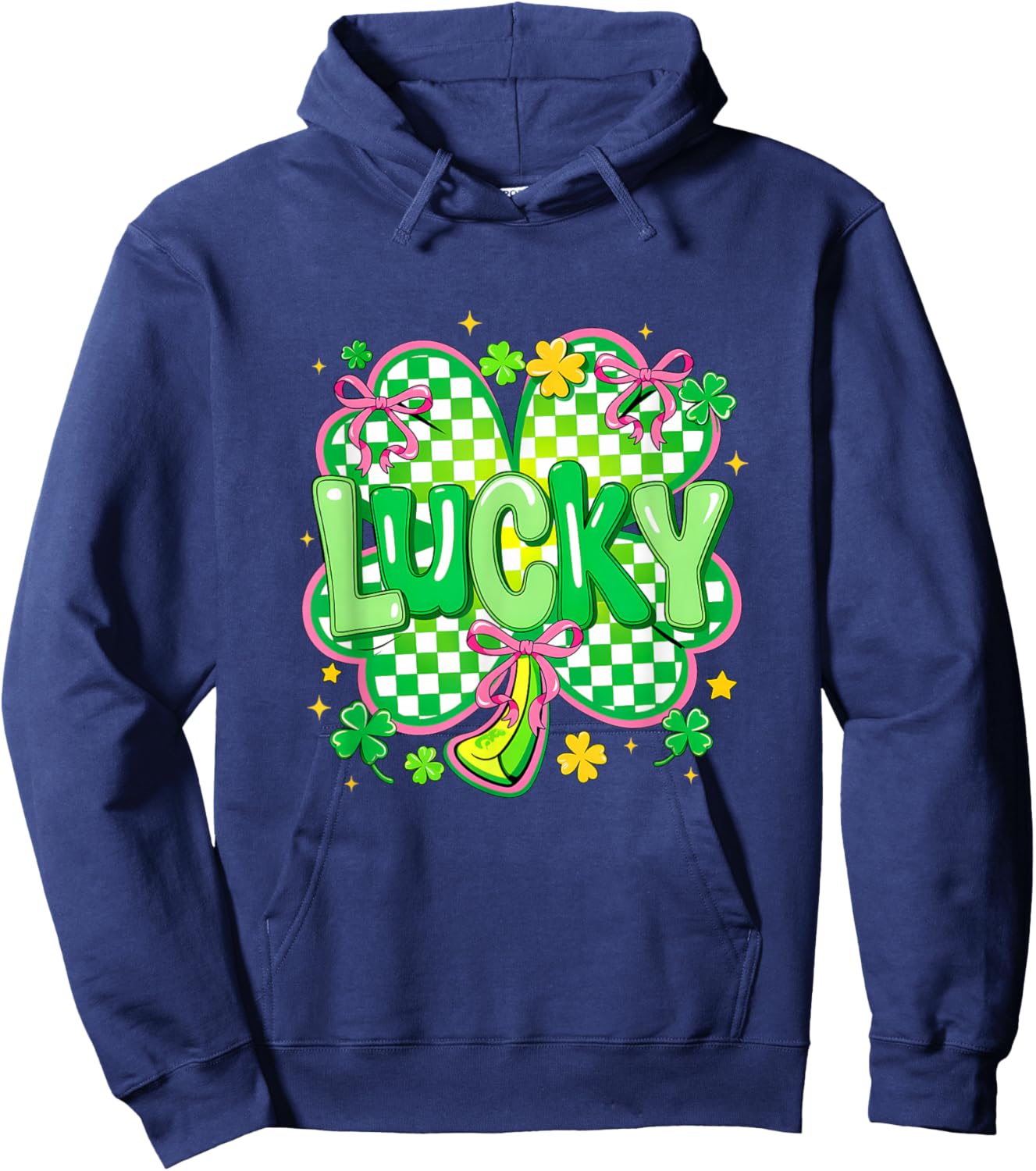 Lucky St Patrick's Day Preppy Coquette Lucky Irish Shamrock Hoodie - Hoodie | Navy