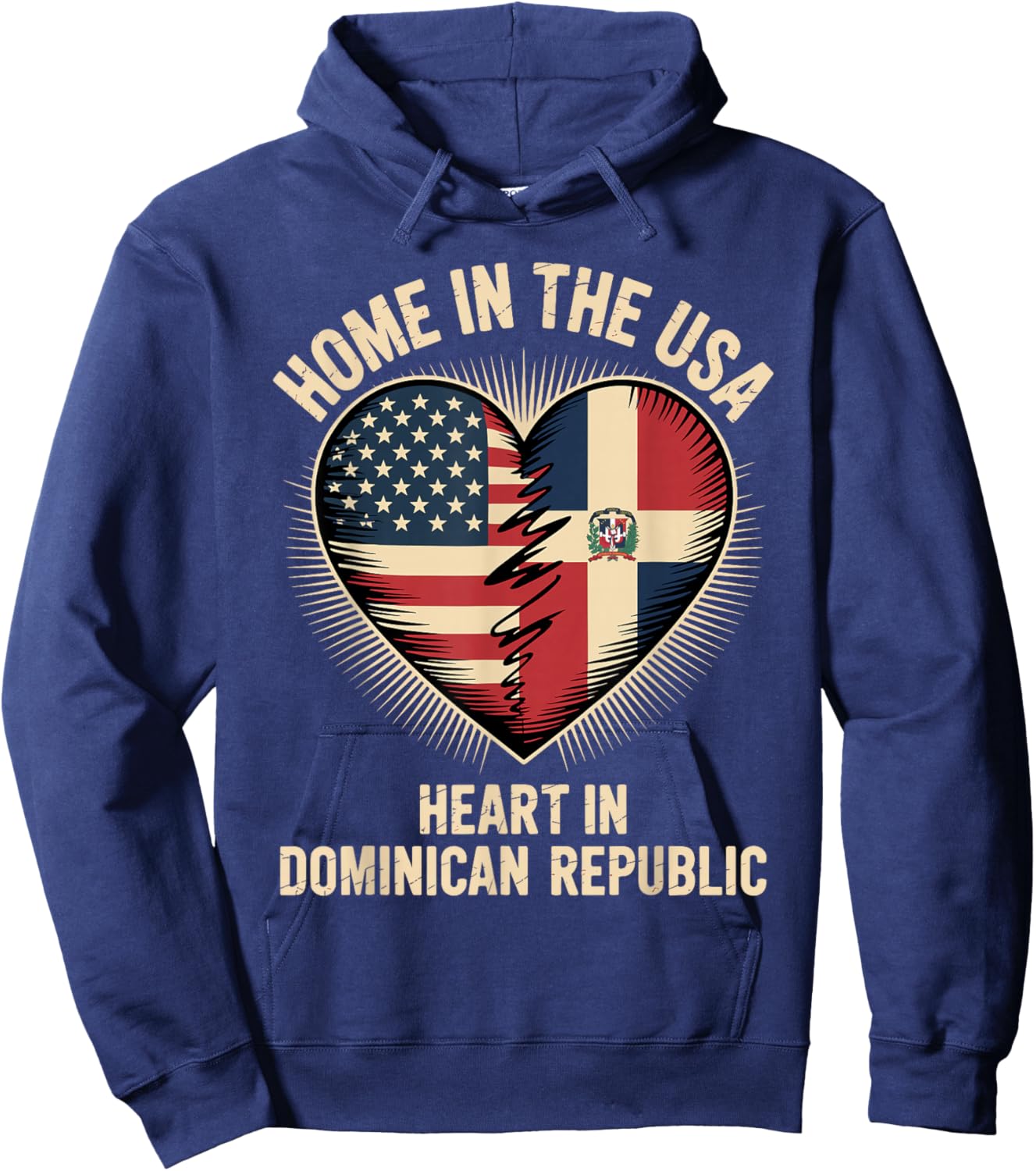 Home in The USA Heart in Dominican Republic American America Hoodie - Hoodie | Navy