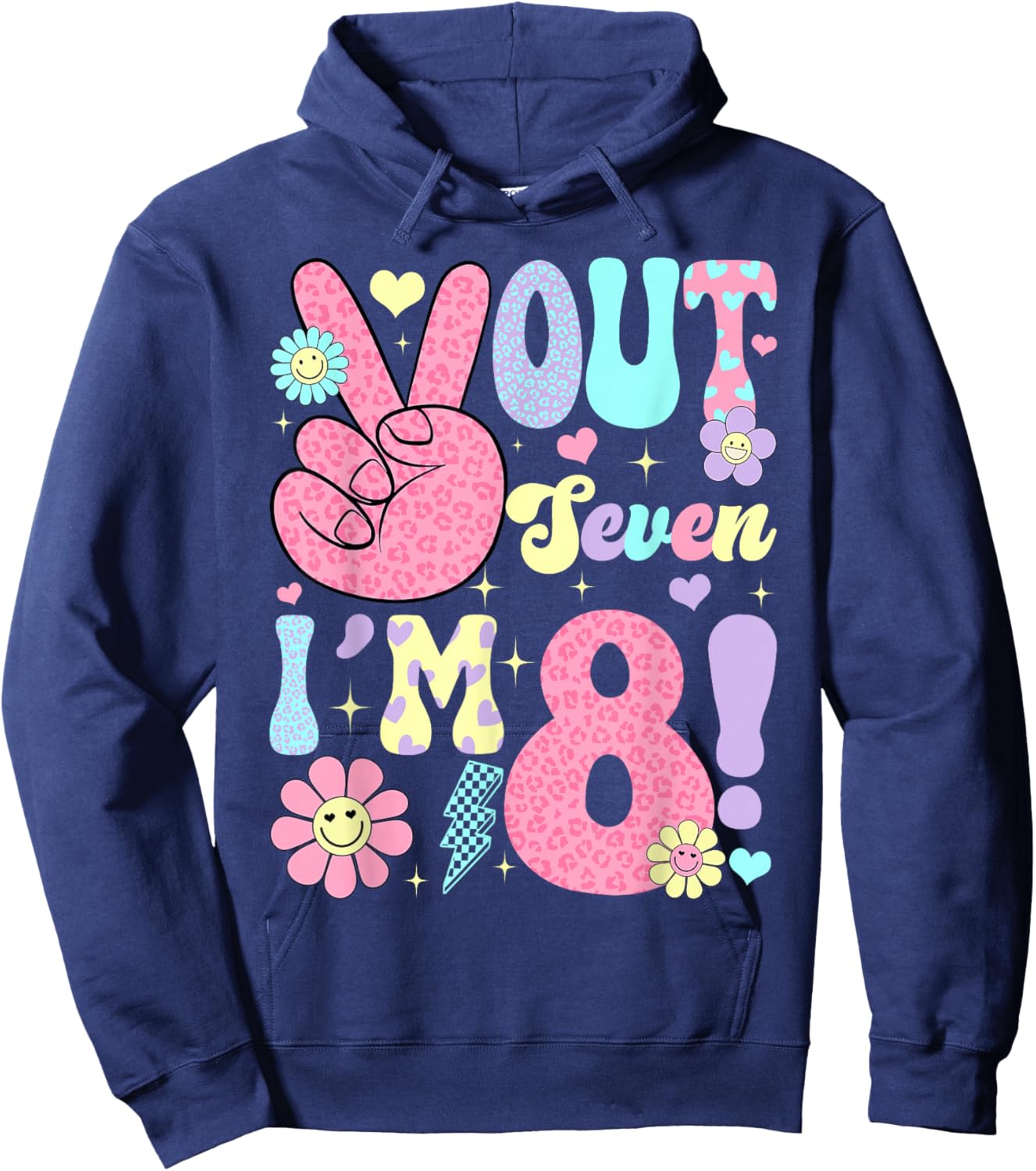 Groovy Peace Out Seven I'm 8 Years Old 8th Birthday Girls Ki Hoodie - Hoodie | Navy