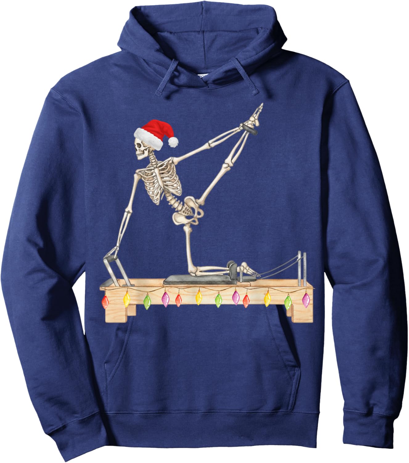 Skeleton Doing Reformer Pilates Machine Pumpkin Christmas Hoodie - Hoodie | Navy