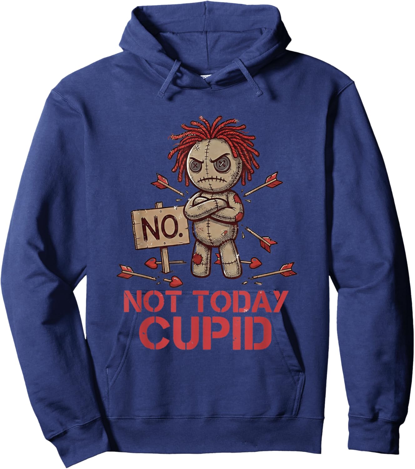 Anti Valentine Not Today Cupid Grumpy Voodoo Doll Sarcastic Hoodie - Hoodie | Navy