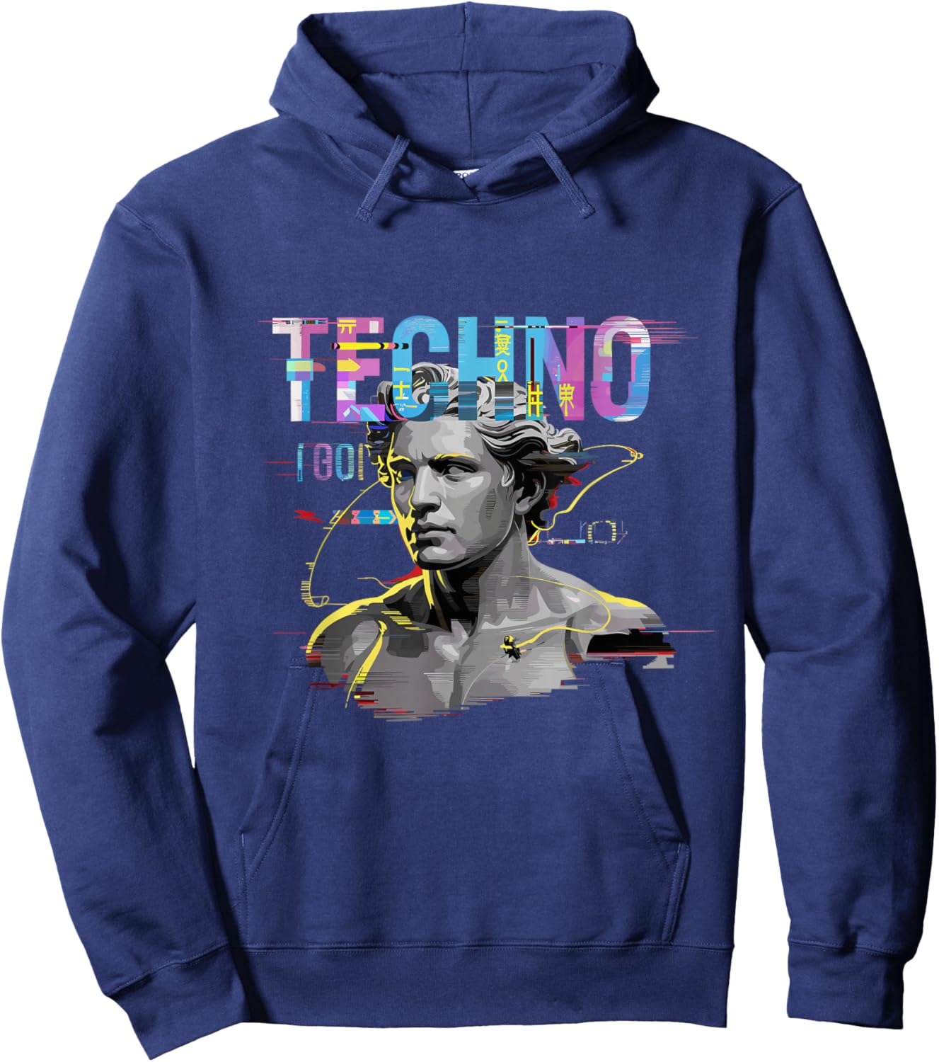 Futuristic Techno Statue Glitch Raver DJ Festival Hoodie - Hoodie | Navy