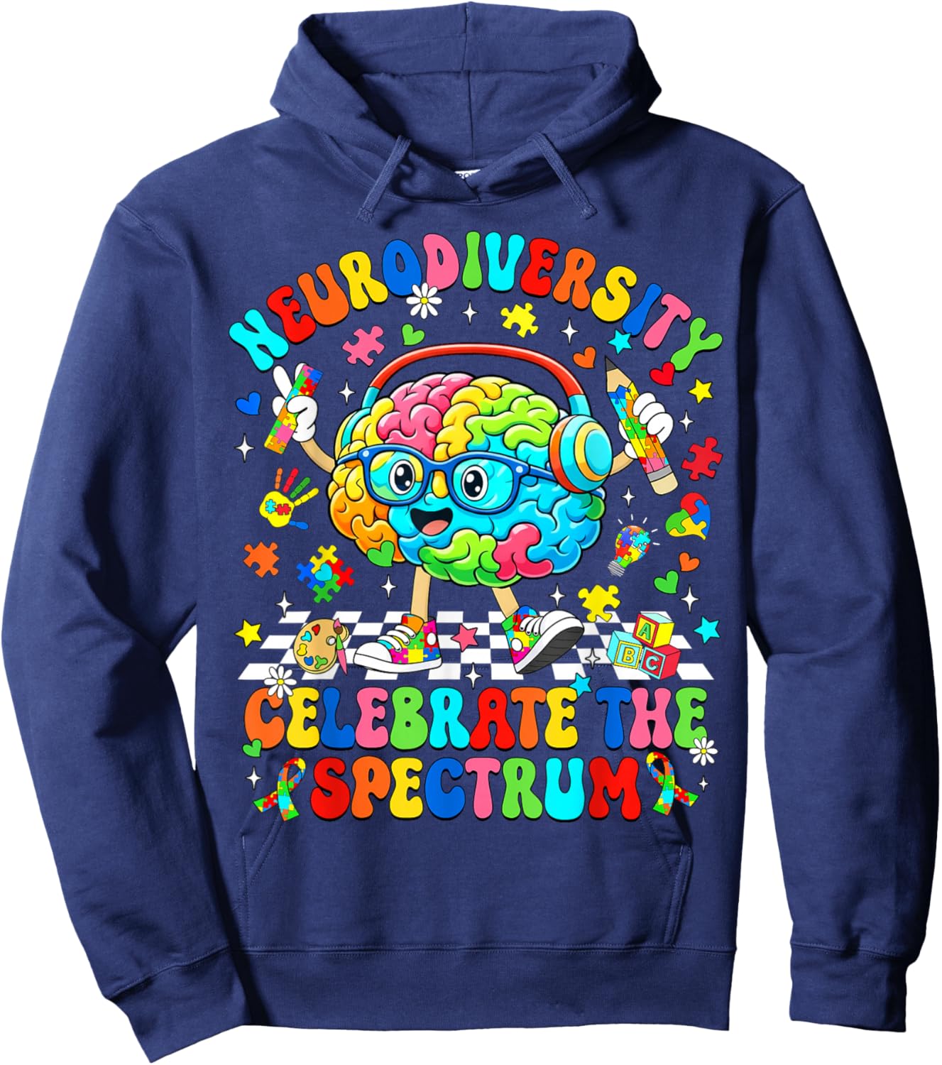 Neurodiversity Brain Autism Awareness ASD ADHD Men Women Kid Hoodie - Hoodie | Navy
