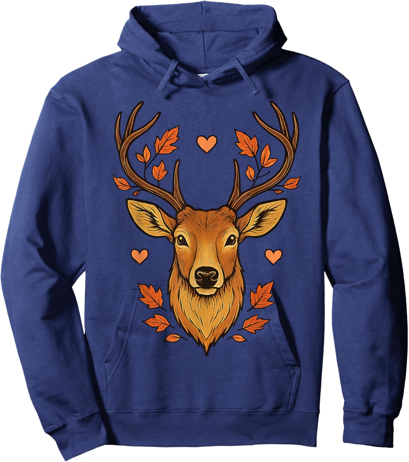 Cool Fall Floral Whitetail Deer Graphic Hoodie - Hoodie | Navy