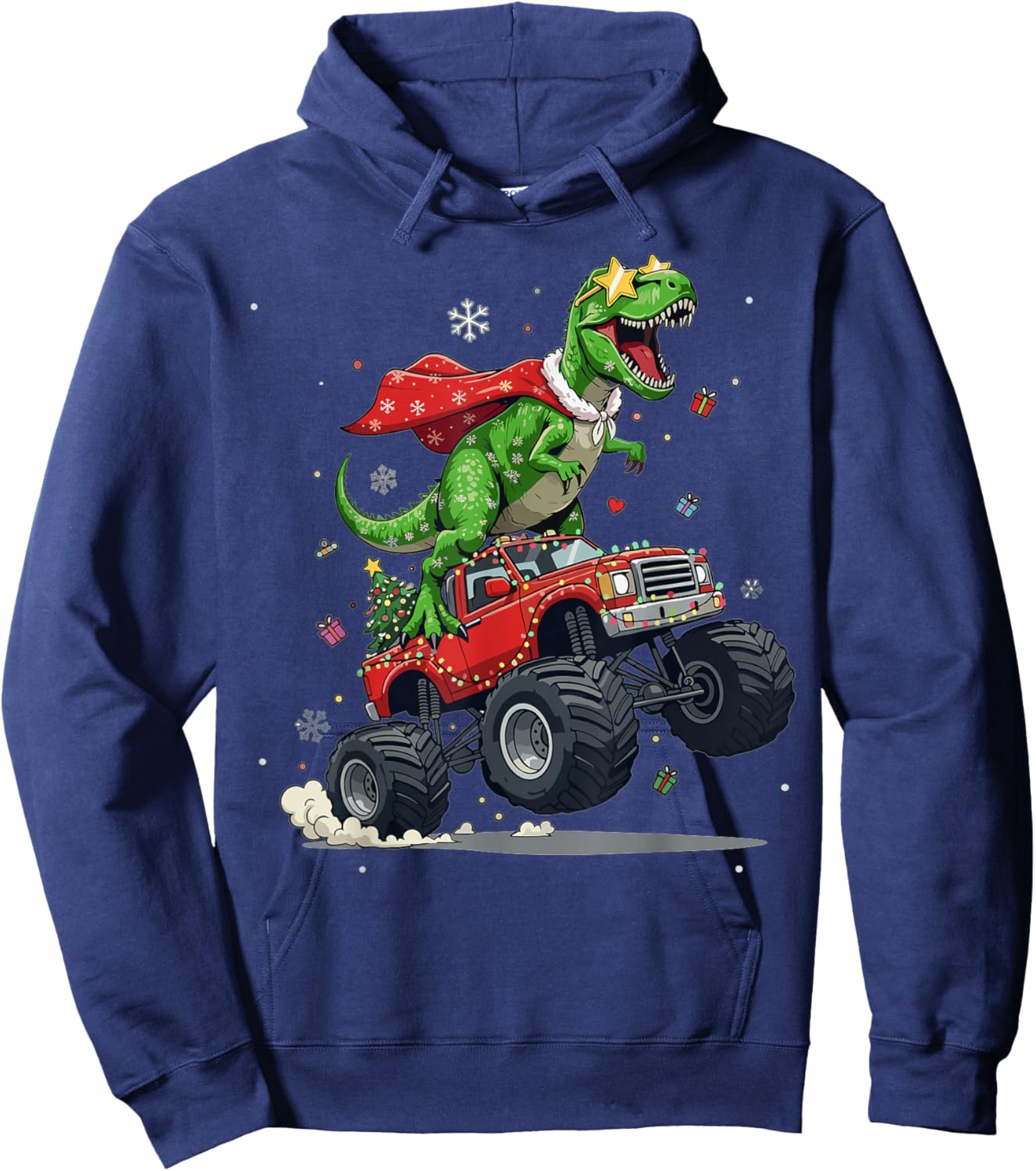 Dinosaur Christmas T Rex Monster Truck Santa Holiday Hoodie - Hoodie | Navy