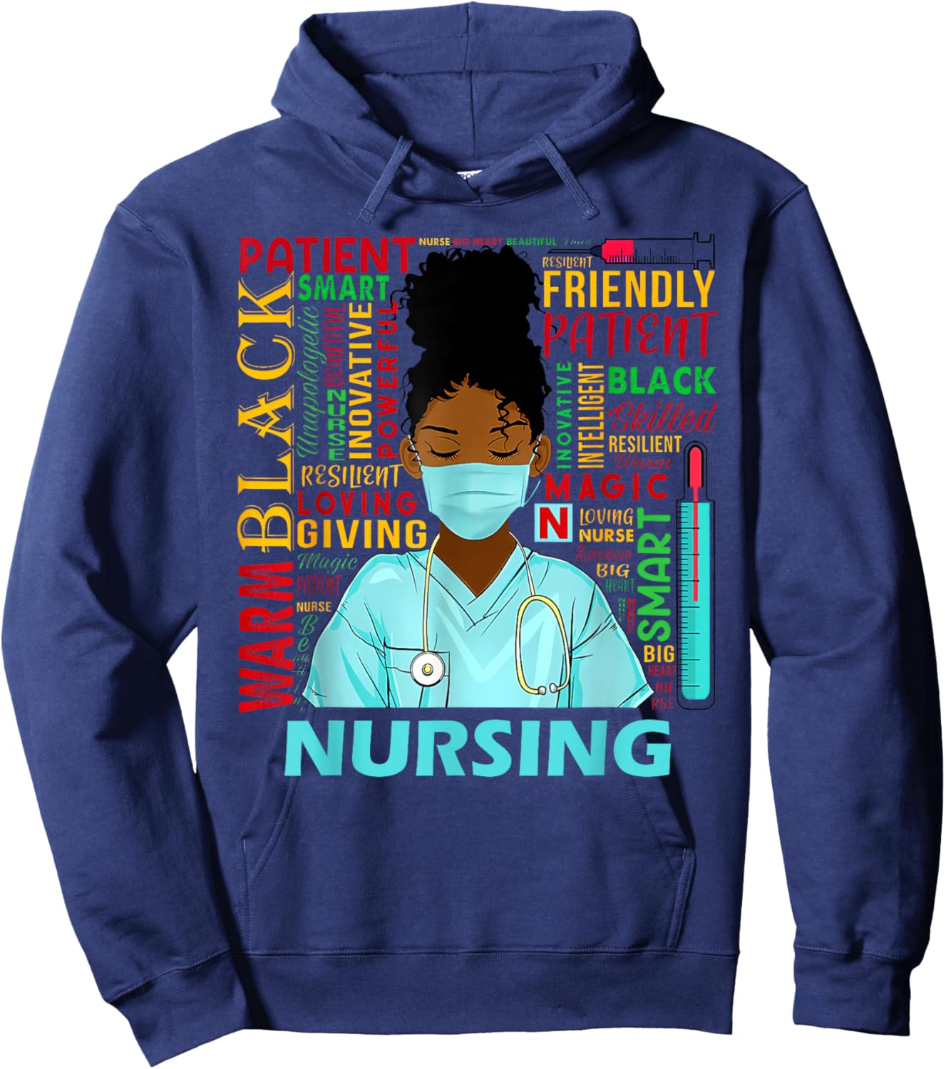 Black Strong Nurse Afro Love Melanin African American Women Hoodie - Hoodie | Navy