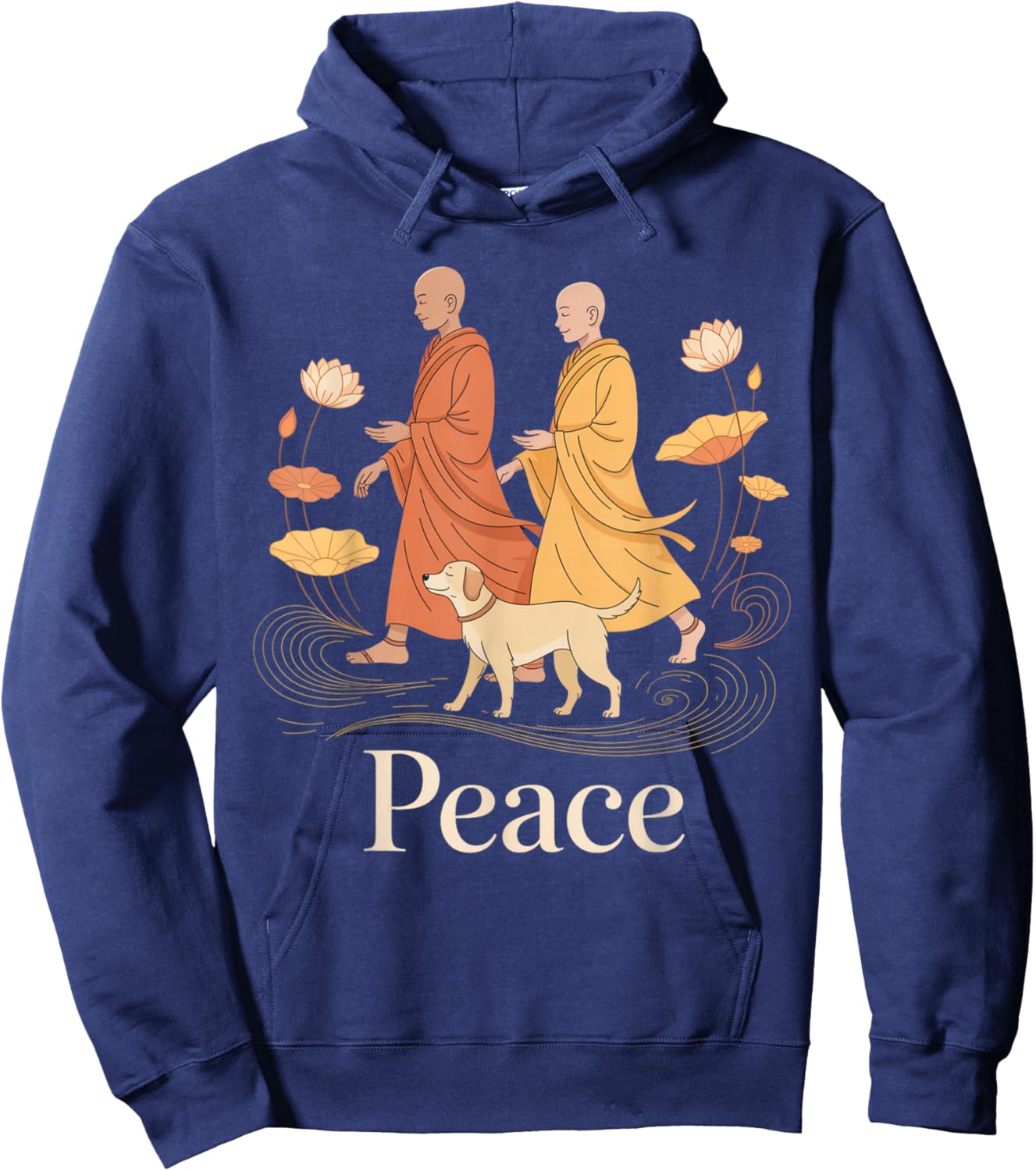 Peace Walking Monks Zen Calm Minimalist Art Hoodie - Hoodie | Navy