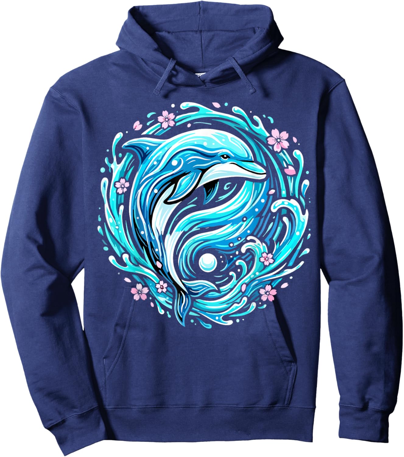 Cute Dolphin Ocean Wave Floral Hoodie - Hoodie | Navy